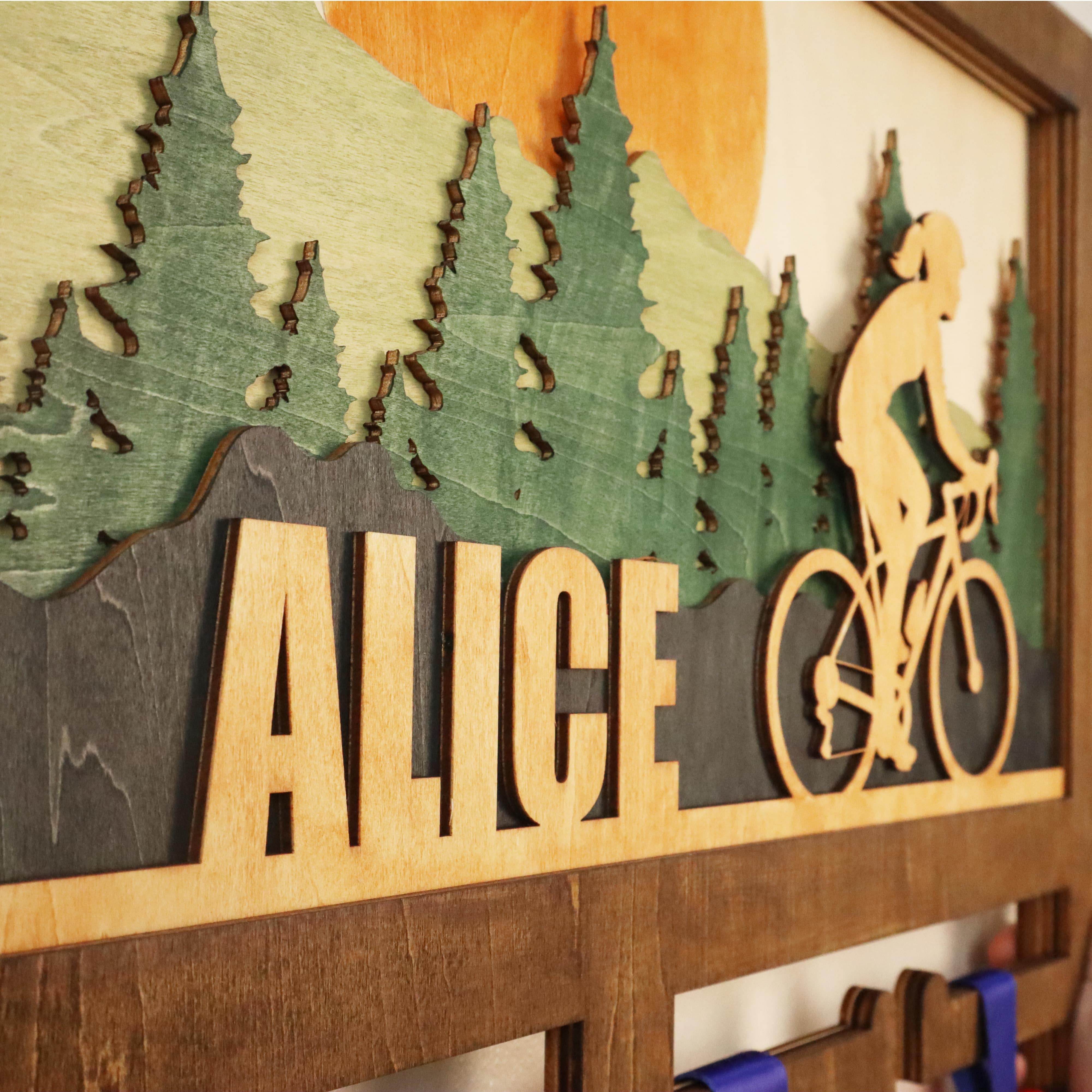 Custom Bicycle Medal Holder – Wooden Medal Display Rack with Name for Cyclists , ChampionHanger hiking gifts - Champion Hanger