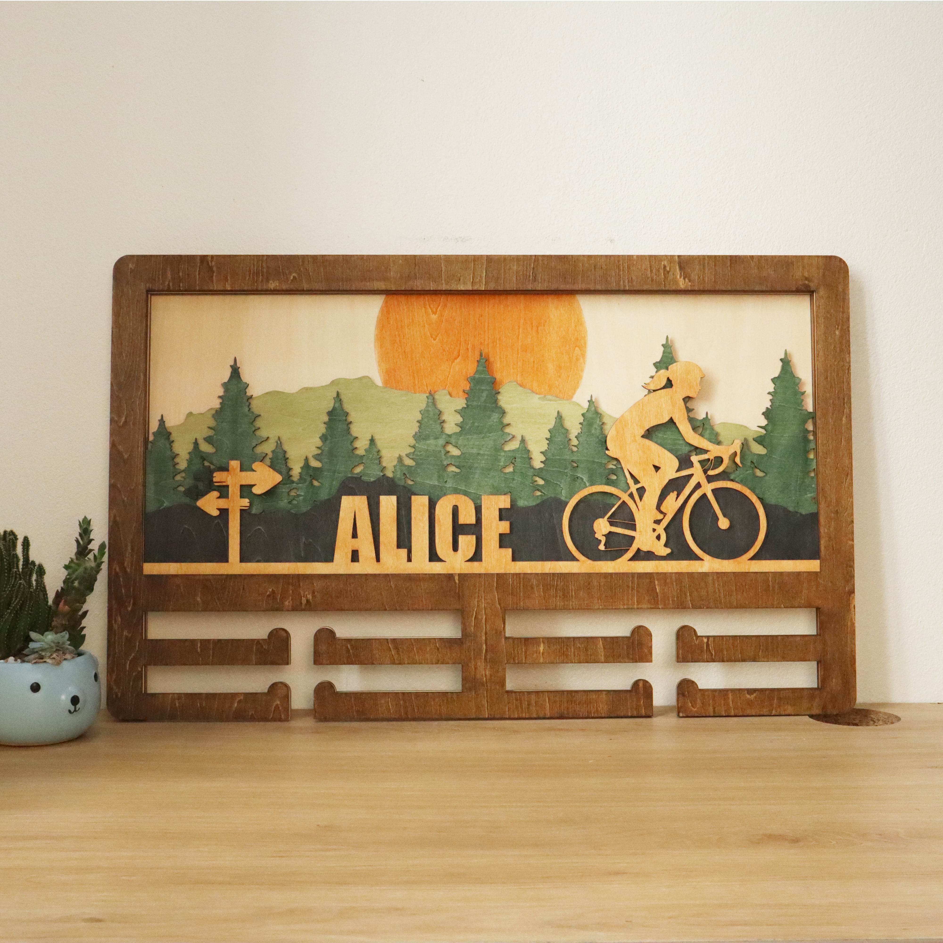 Custom Bicycle Medal Holder – Wooden Medal Display Rack with Name for Cyclists , ChampionHanger hiking gifts - Champion Hanger