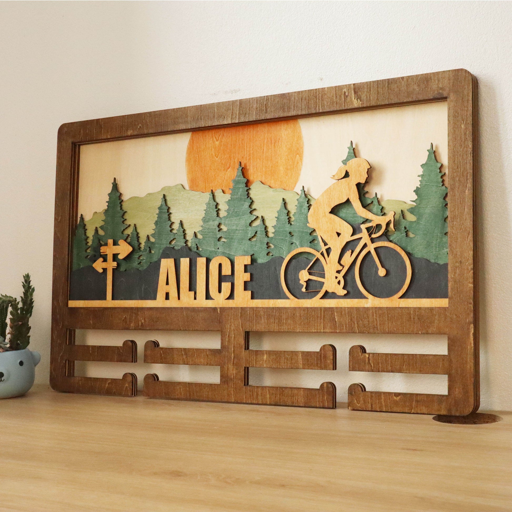Custom Bicycle Medal Holder – Wooden Medal Display Rack with Name for Cyclists , ChampionHanger hiking gifts - Champion Hanger