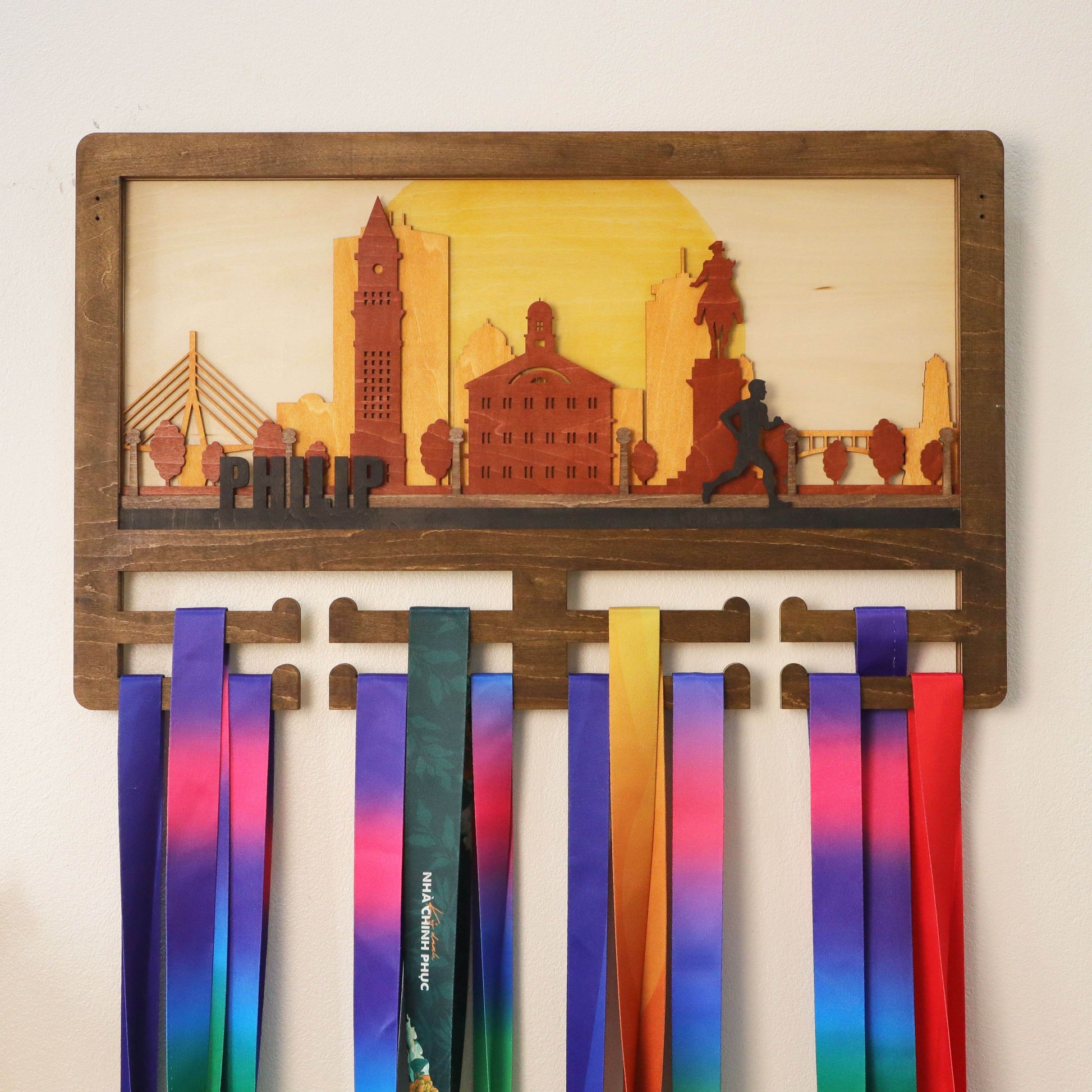 Custom Boston Skyline Medal Hanger Display, ChampionHanger running gifts - Champion Hanger