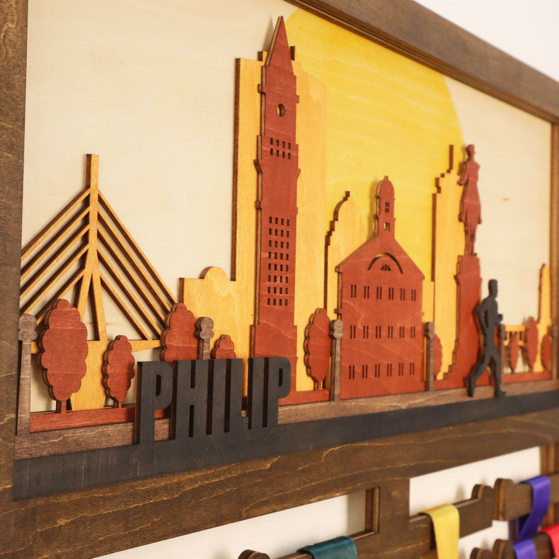 Custom Boston Skyline Medal Hanger Display, ChampionHanger running gifts - Champion Hanger