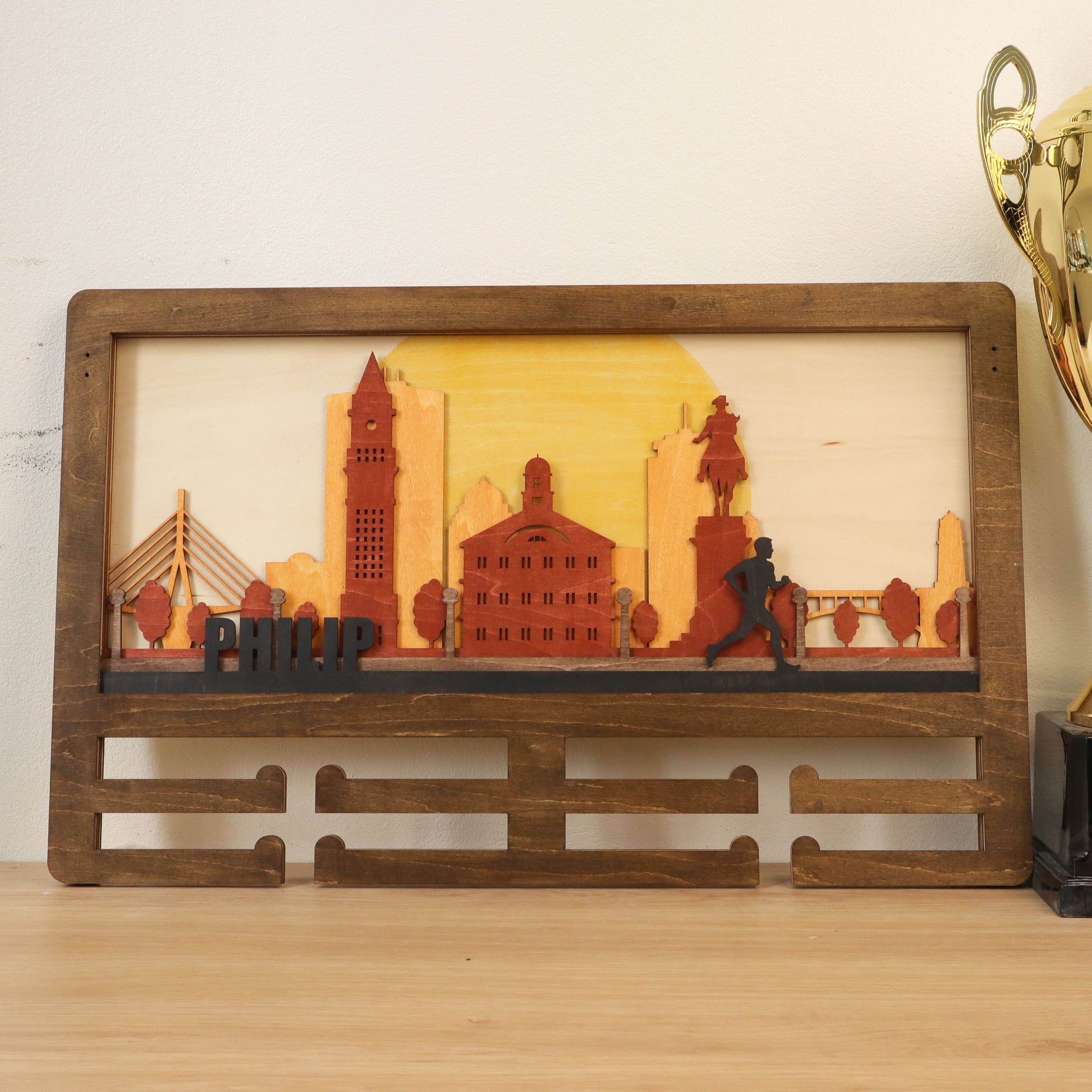 Custom Boston Skyline Medal Hanger Display, ChampionHanger running gifts - Champion Hanger