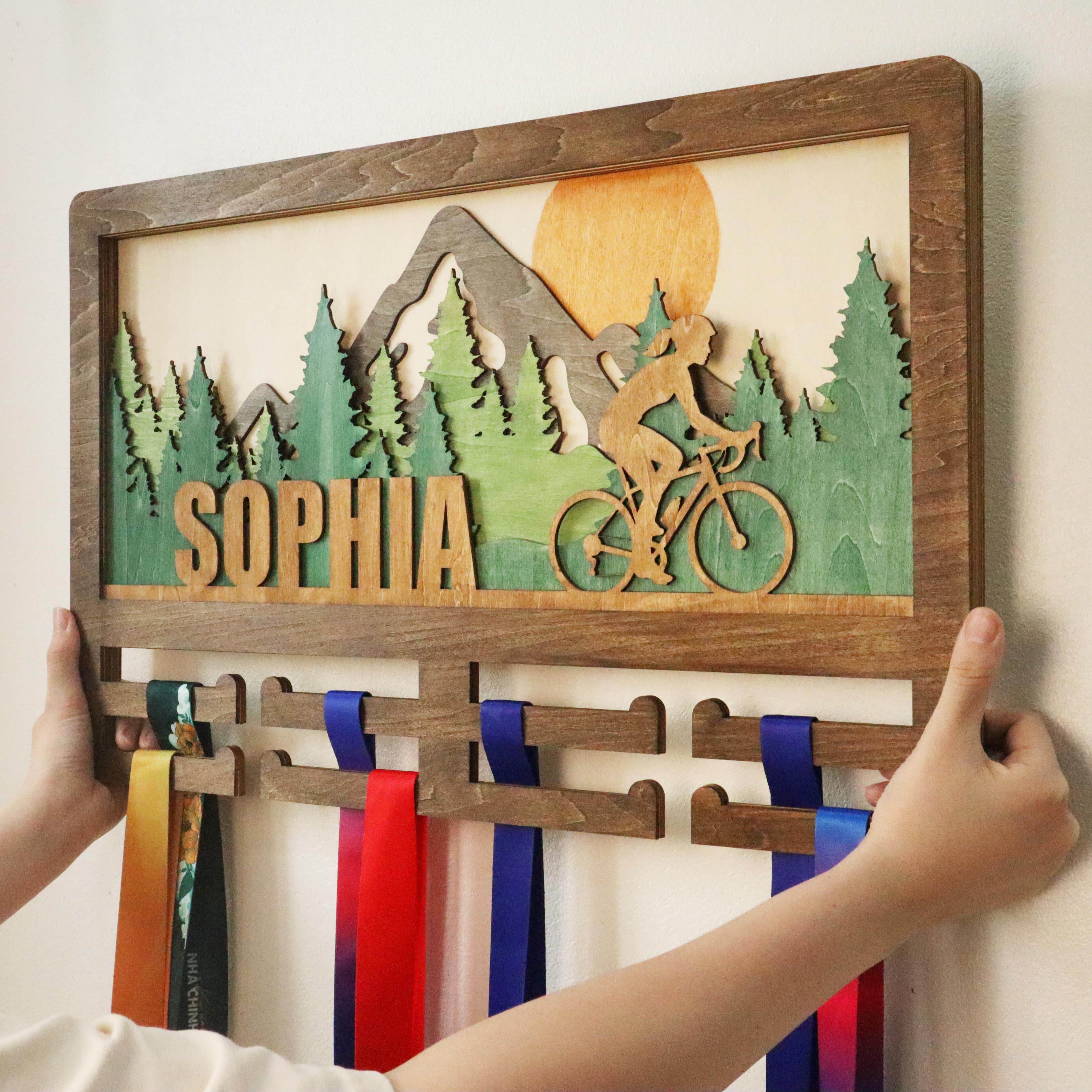 Custom Name Bicycle Medal Holder, Custom medal holder, ChampionHanger Running gifts - Champion Hanger