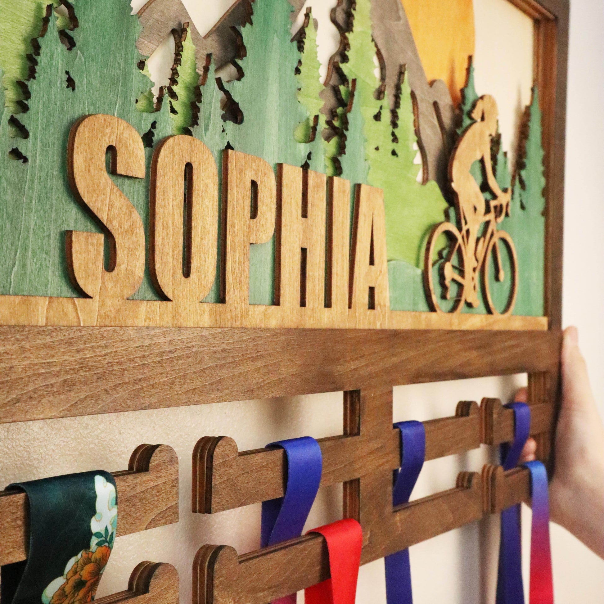 Custom Name Bicycle Medal Holder, Custom medal holder, ChampionHanger Running gifts - Champion Hanger
