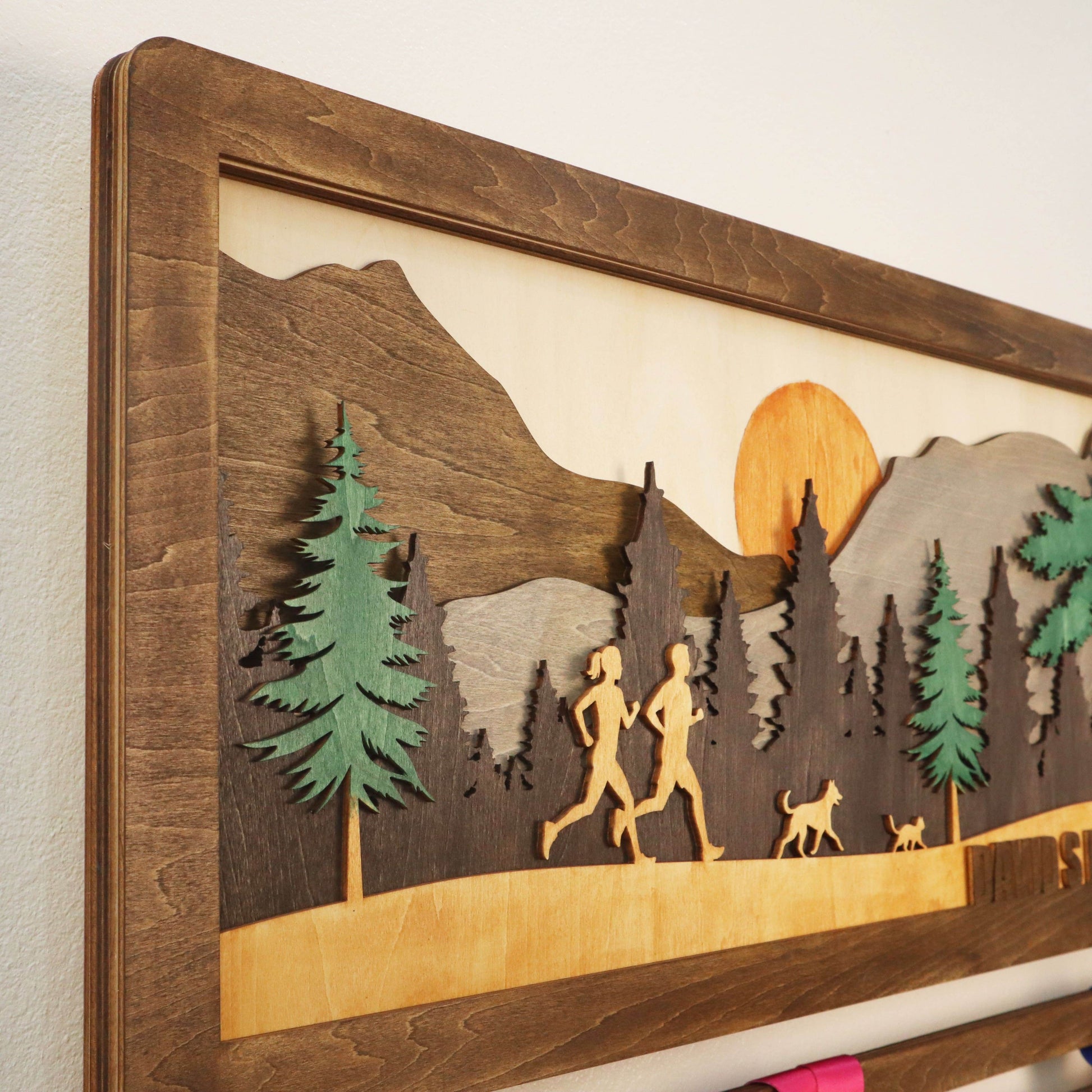 Custom Running Family Medal hanger – Wooden Medal Display Rack with Name for Runner , ChampionHanger hiking gifts - Champion Hanger
