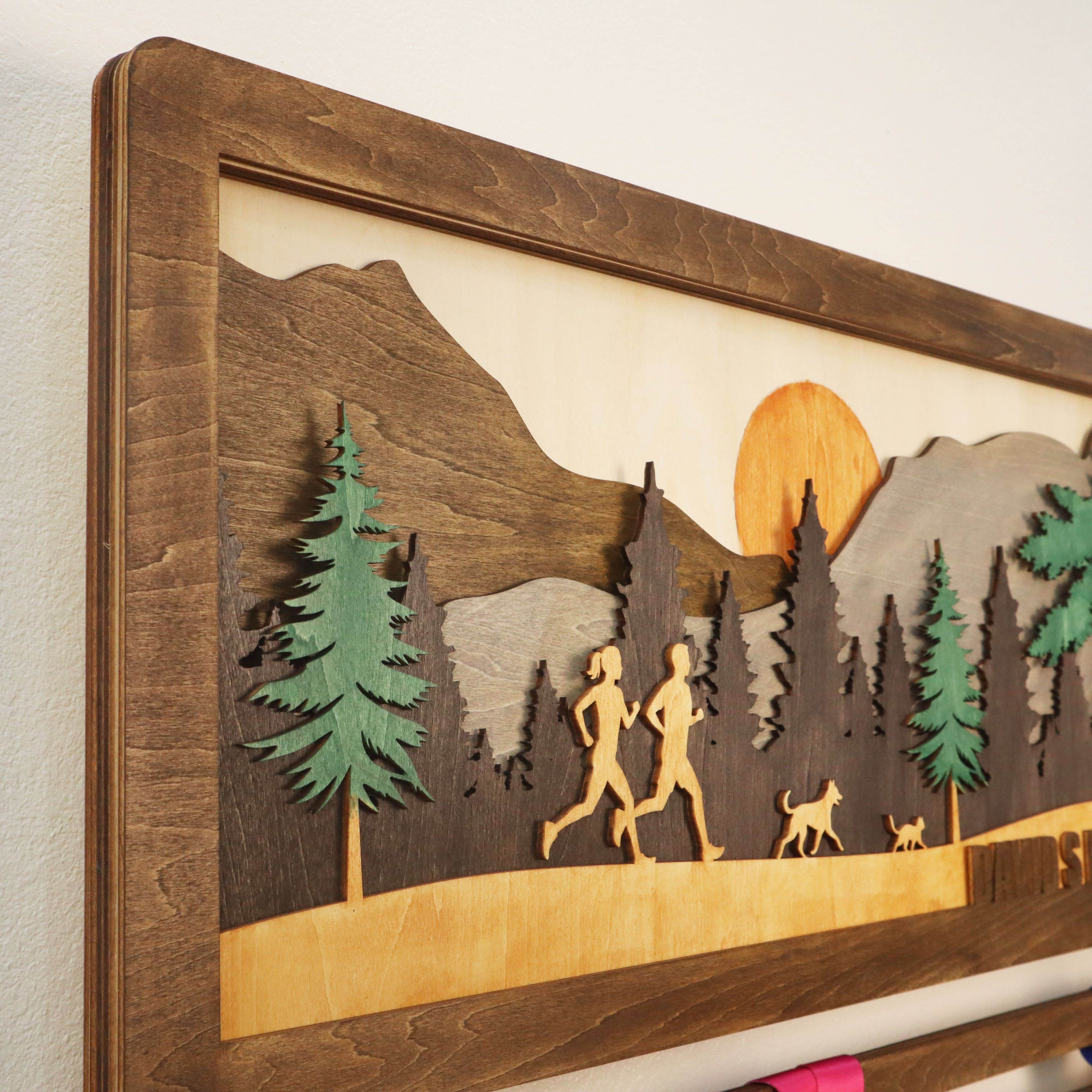 Custom Running Family Medal hanger – Wooden Medal Display Rack with Name for Runner , ChampionHanger hiking gifts - Champion Hanger