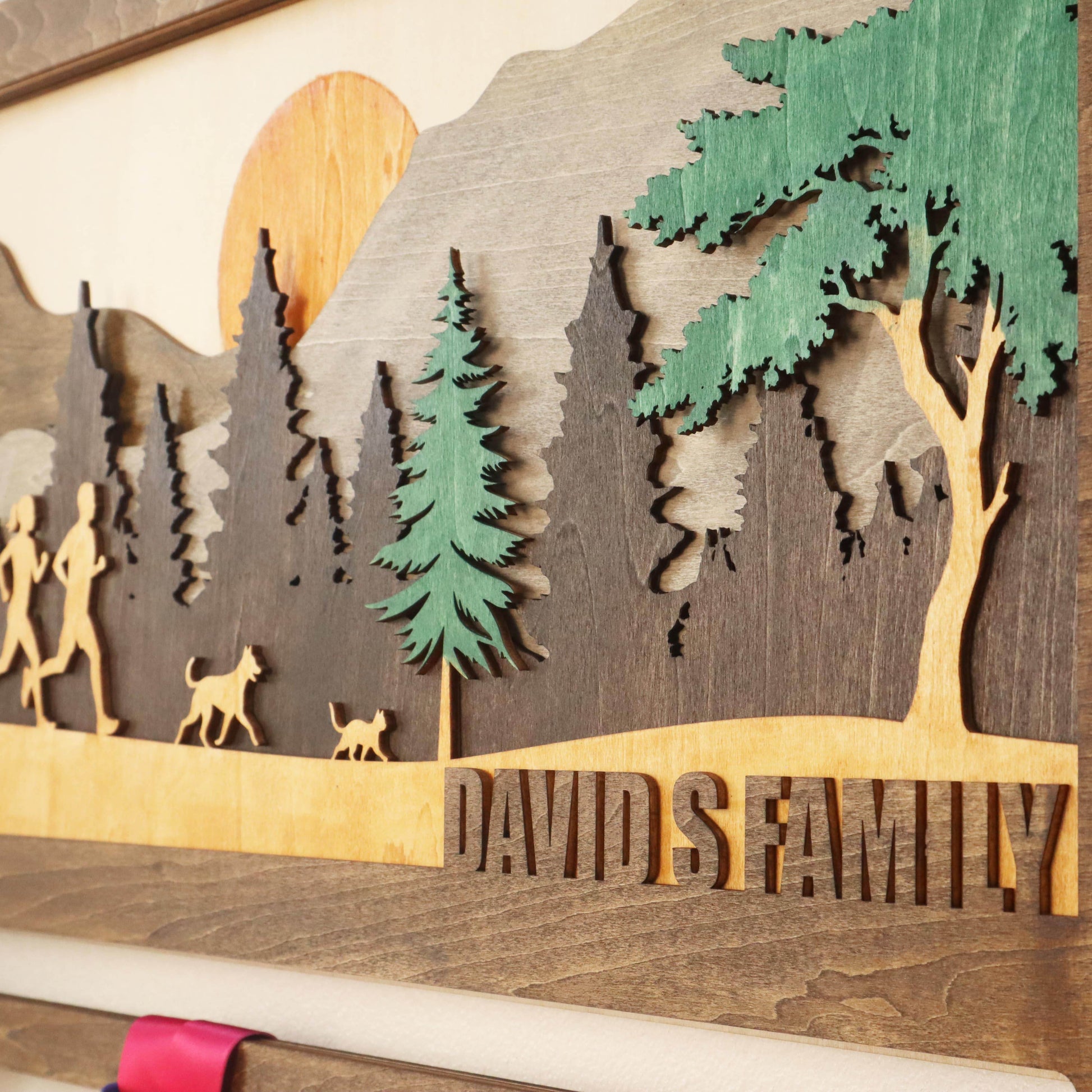 Custom Running Family Medal hanger – Wooden Medal Display Rack with Name for Runner , ChampionHanger hiking gifts - Champion Hanger