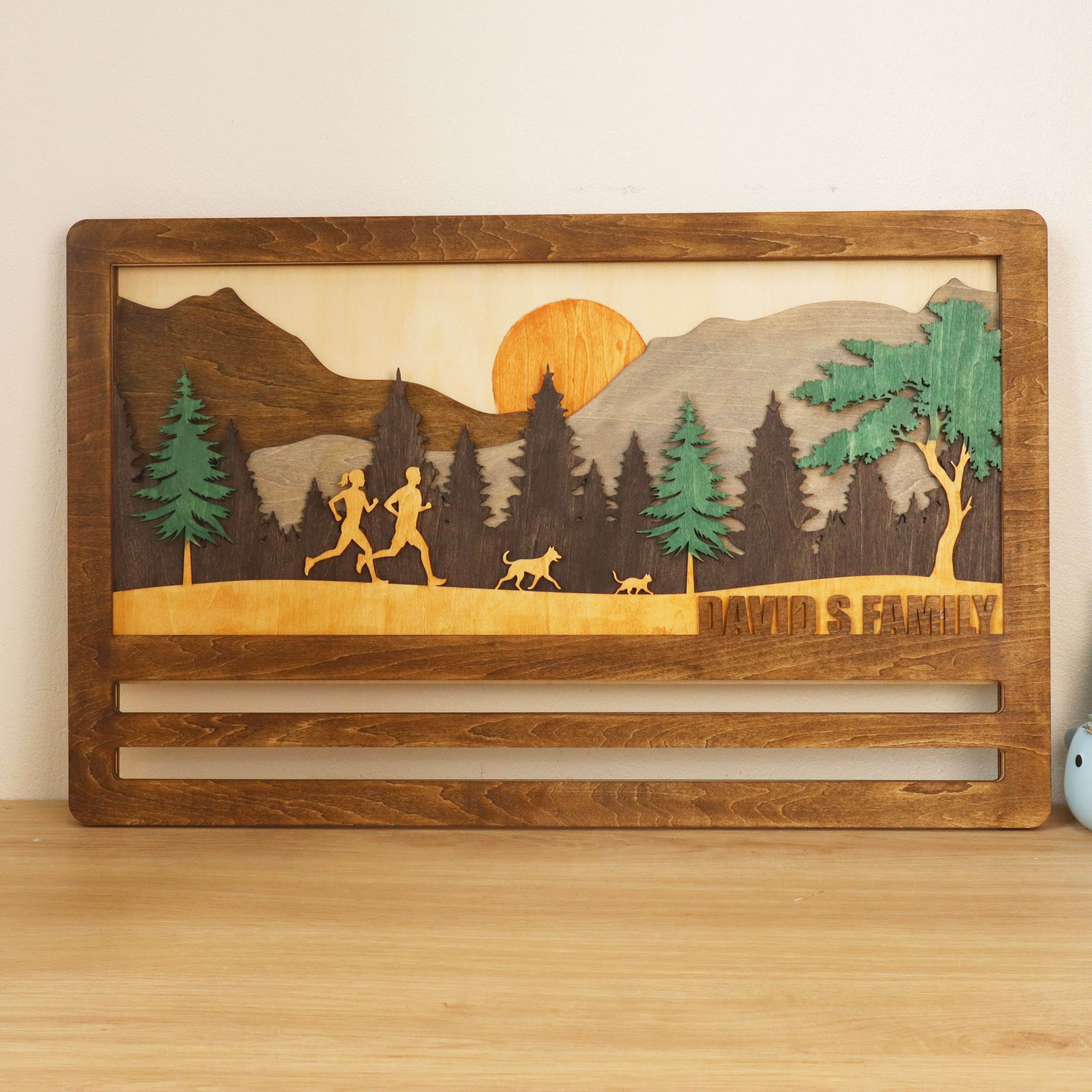 Custom Running Family Medal hanger – Wooden Medal Display Rack with Name for Runner , ChampionHanger hiking gifts - Champion Hanger