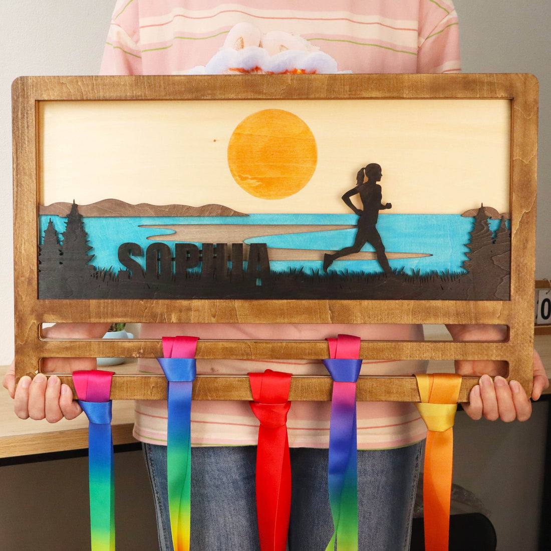 Custom Wooden Medal Hanger for Female Runners – Running Medal hanger , ChampionHanger running gifts - Champion Hanger