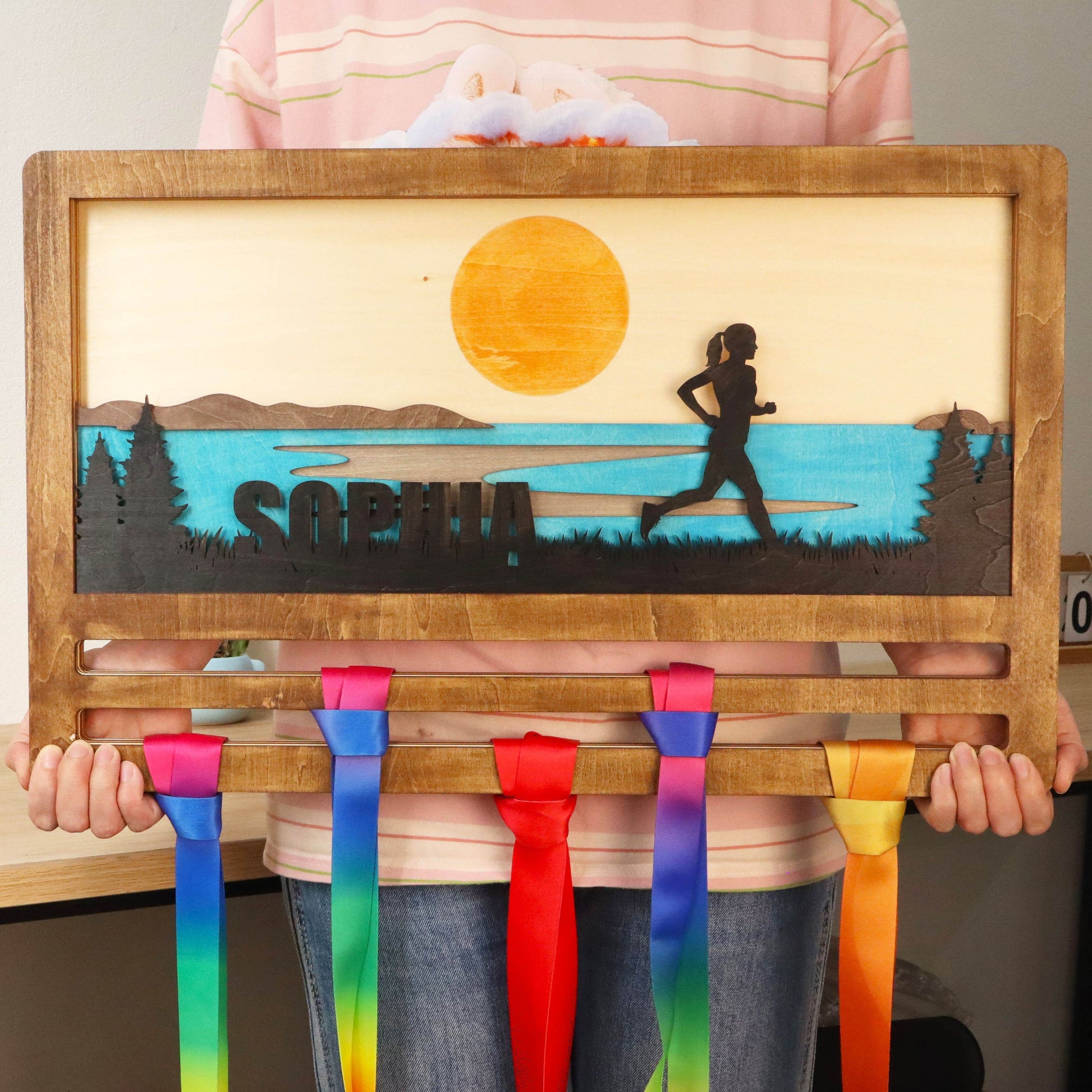 Custom Wooden Medal Hanger for Female Runners – Running Medal hanger , ChampionHanger running gifts - Champion Hanger