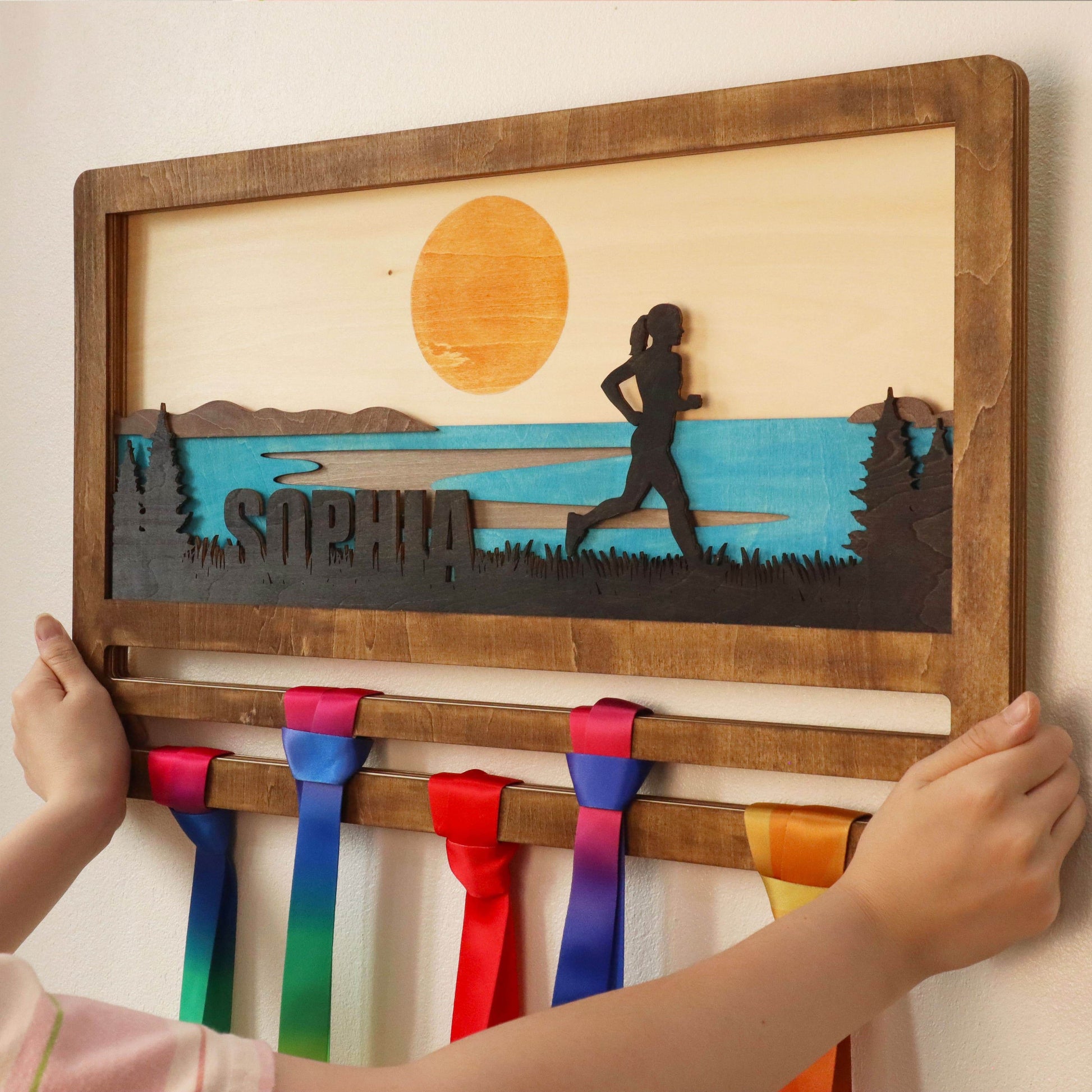 Custom Wooden Medal Hanger for Female Runners – Running Medal hanger , ChampionHanger running gifts - Champion Hanger