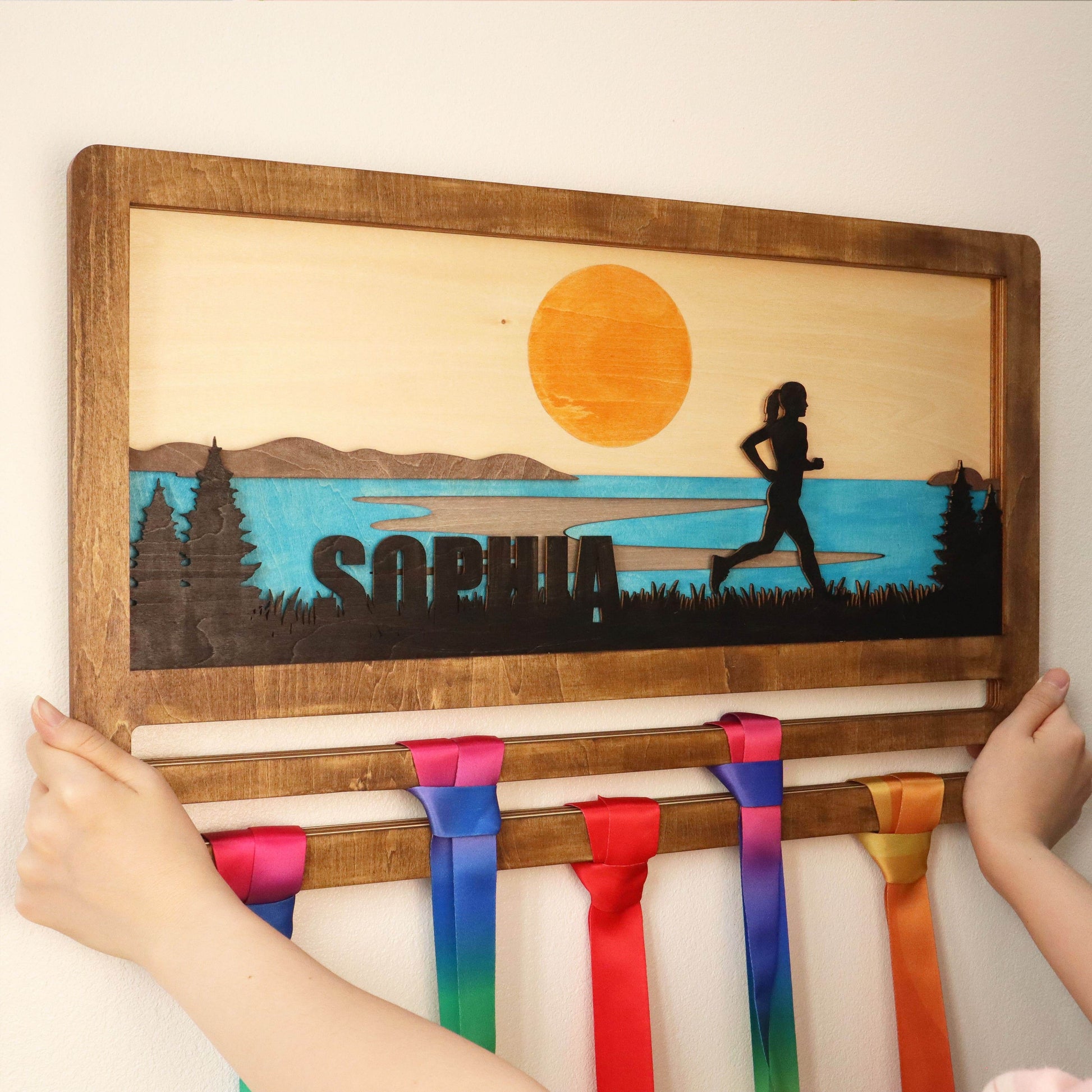 Custom Wooden Medal Hanger for Female Runners – Running Medal hanger , ChampionHanger running gifts - Champion Hanger