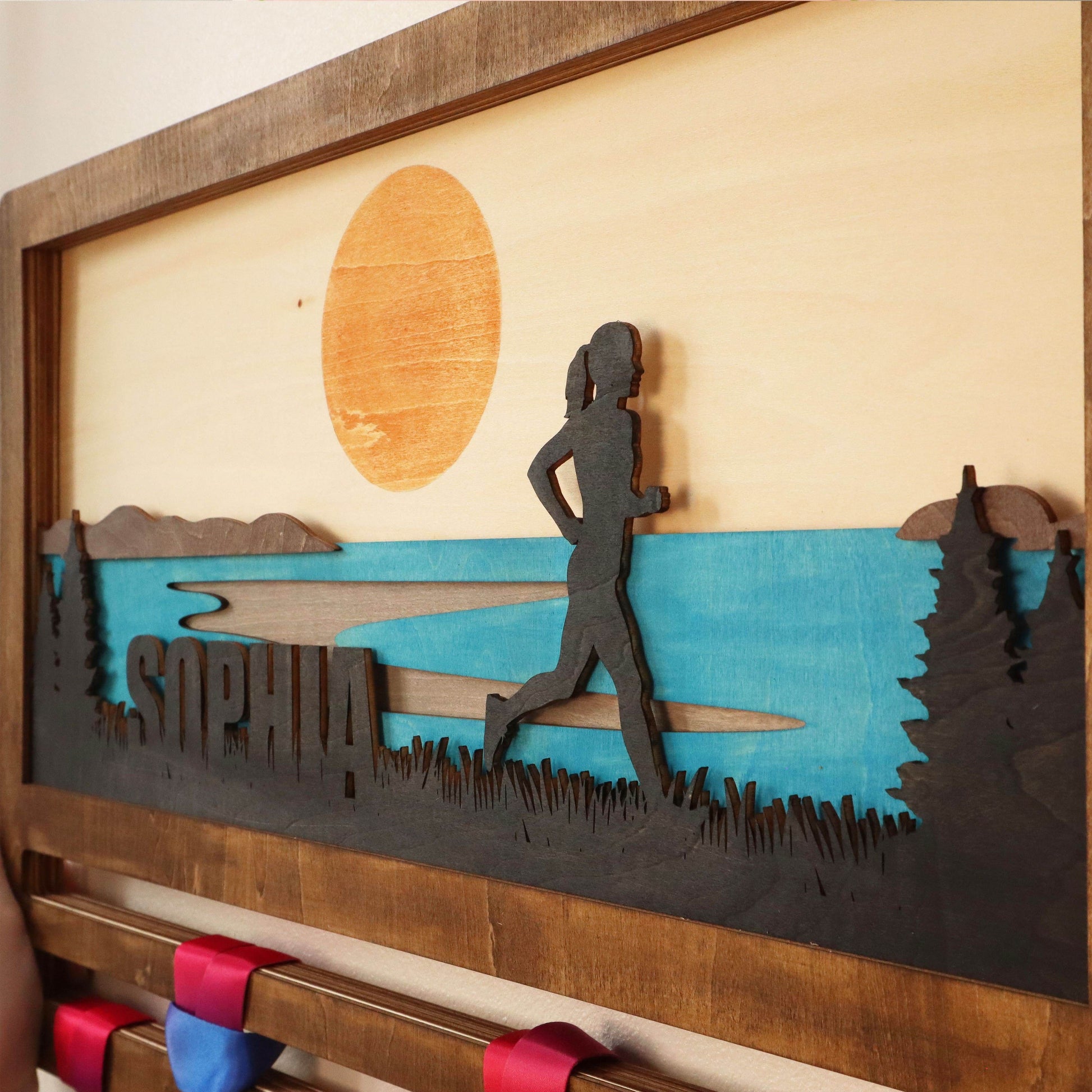 Custom Wooden Medal Hanger for Female Runners – Running Medal hanger , ChampionHanger running gifts - Champion Hanger