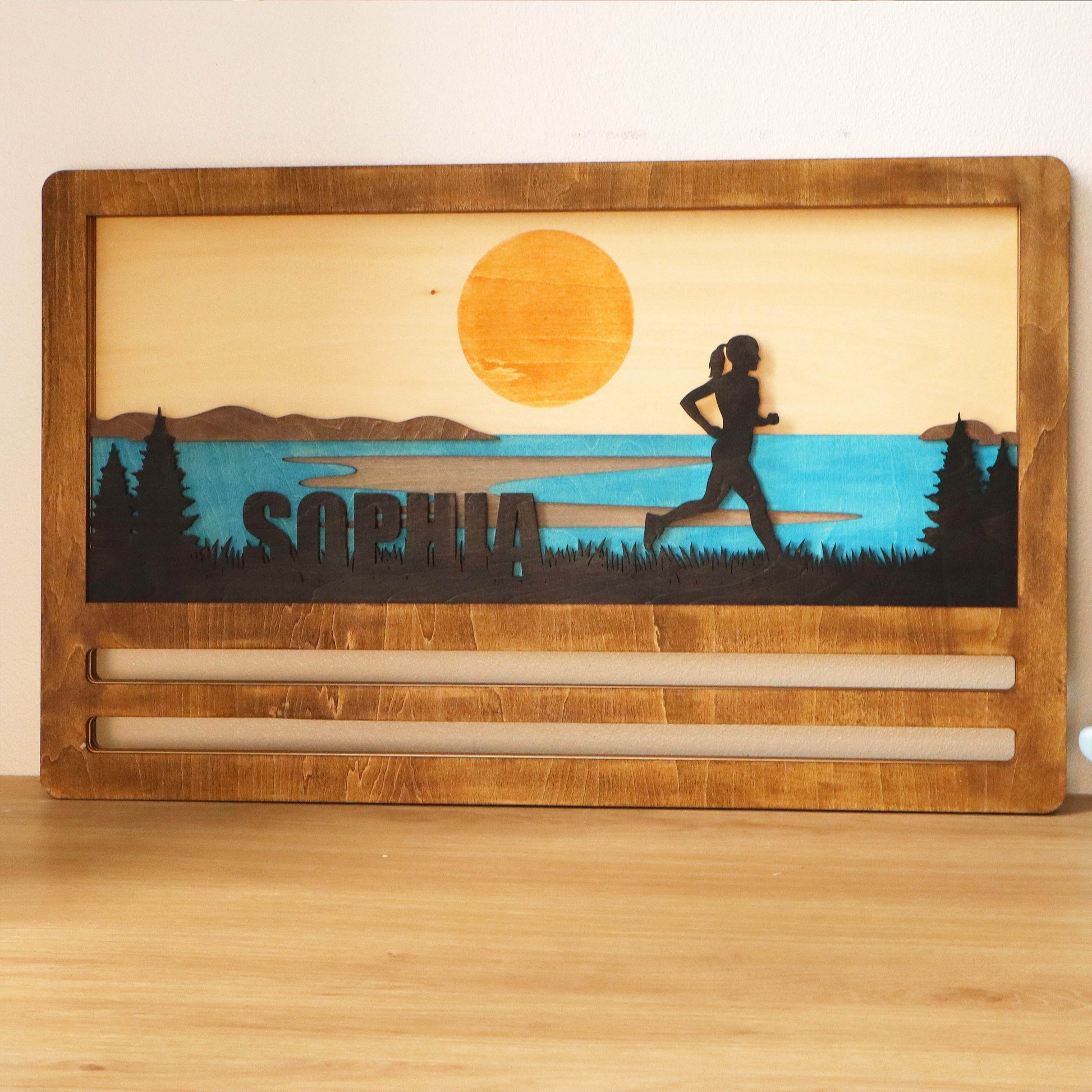 Custom Wooden Medal Hanger for Female Runners – Running Medal hanger , ChampionHanger running gifts - Champion Hanger