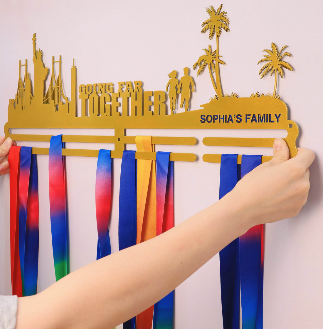 Going far together Custom Medal Hanger for Runners – Stainless Steel Display Rack - Champion Hanger