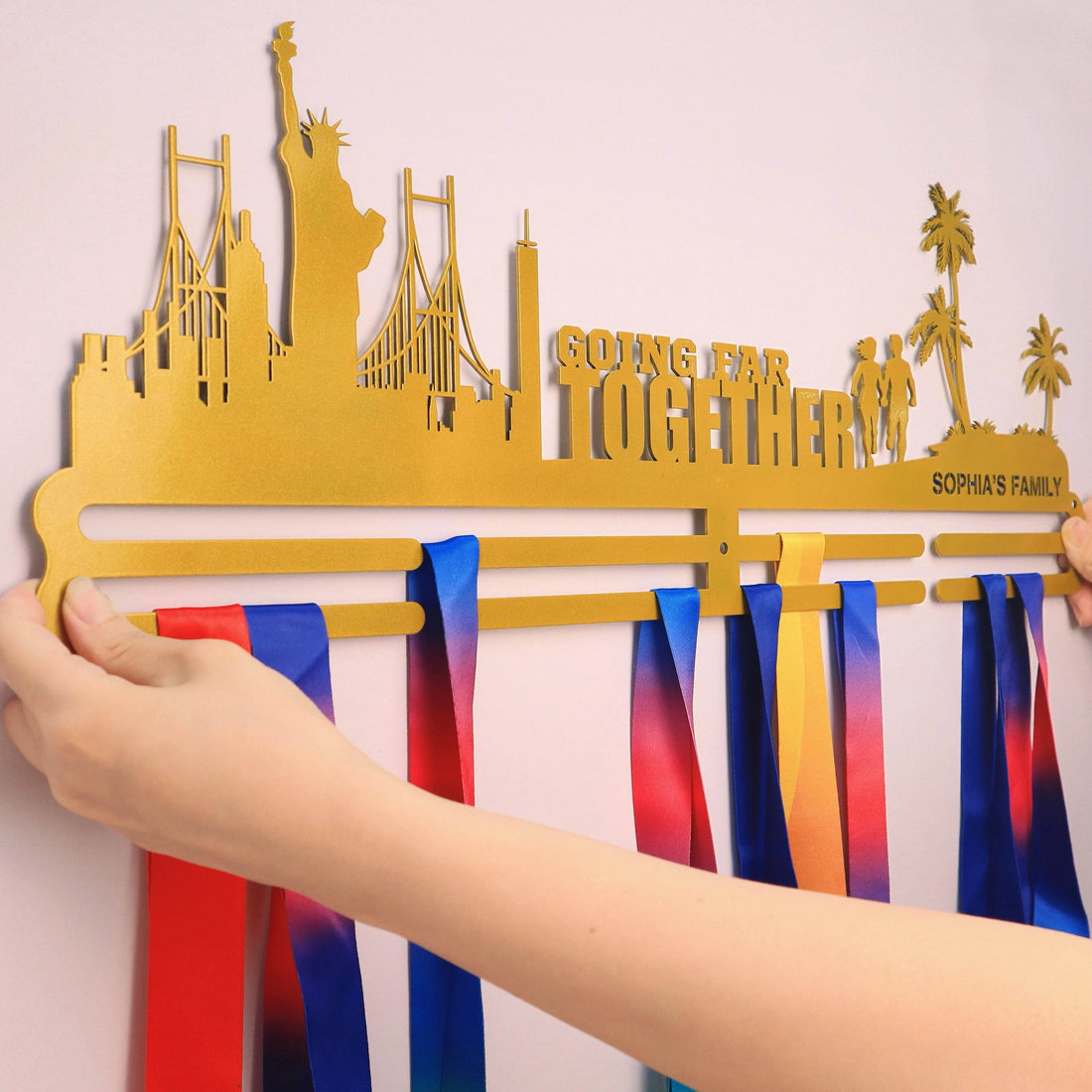 Going far together Custom Medal Hanger for Runners – Stainless Steel Display Rack - Champion Hanger