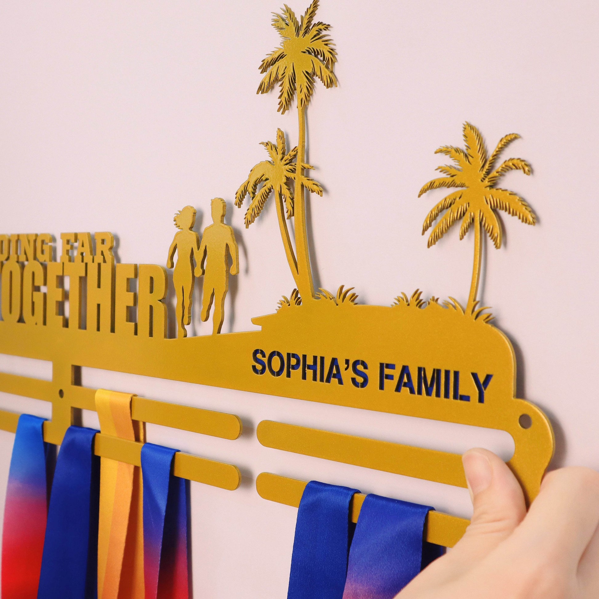 Going far together Custom Medal Hanger for Runners – Stainless Steel Display Rack - Champion Hanger