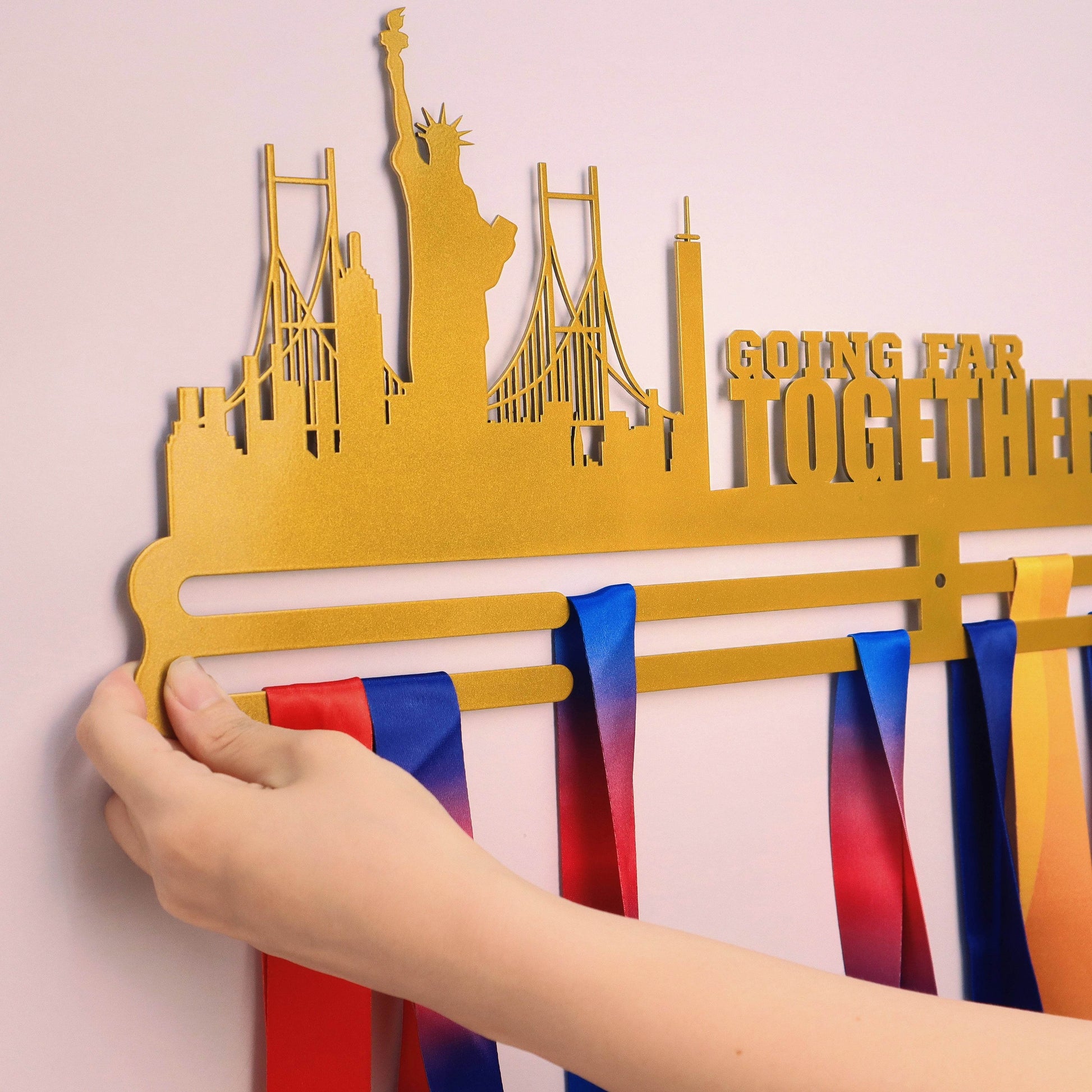 Going far together Custom Medal Hanger for Runners – Stainless Steel Display Rack - Champion Hanger