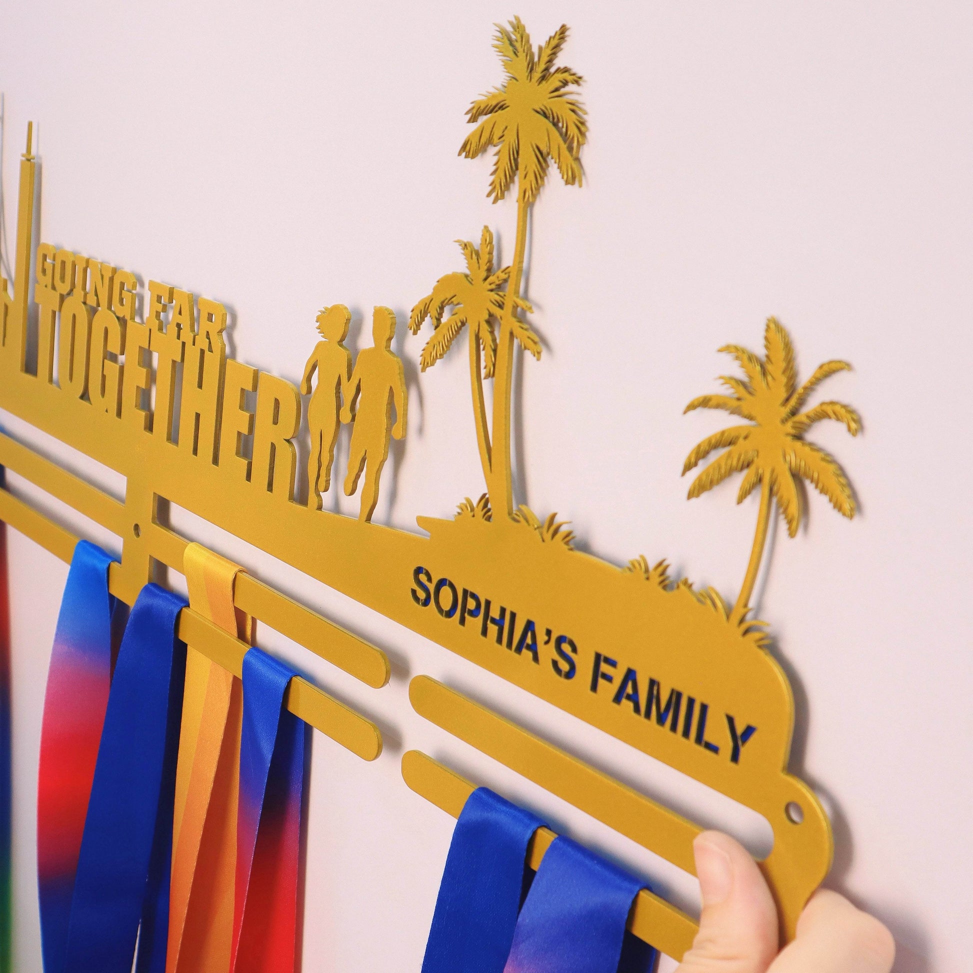 Going far together Custom Medal Hanger for Runners – Stainless Steel Display Rack - Champion Hanger