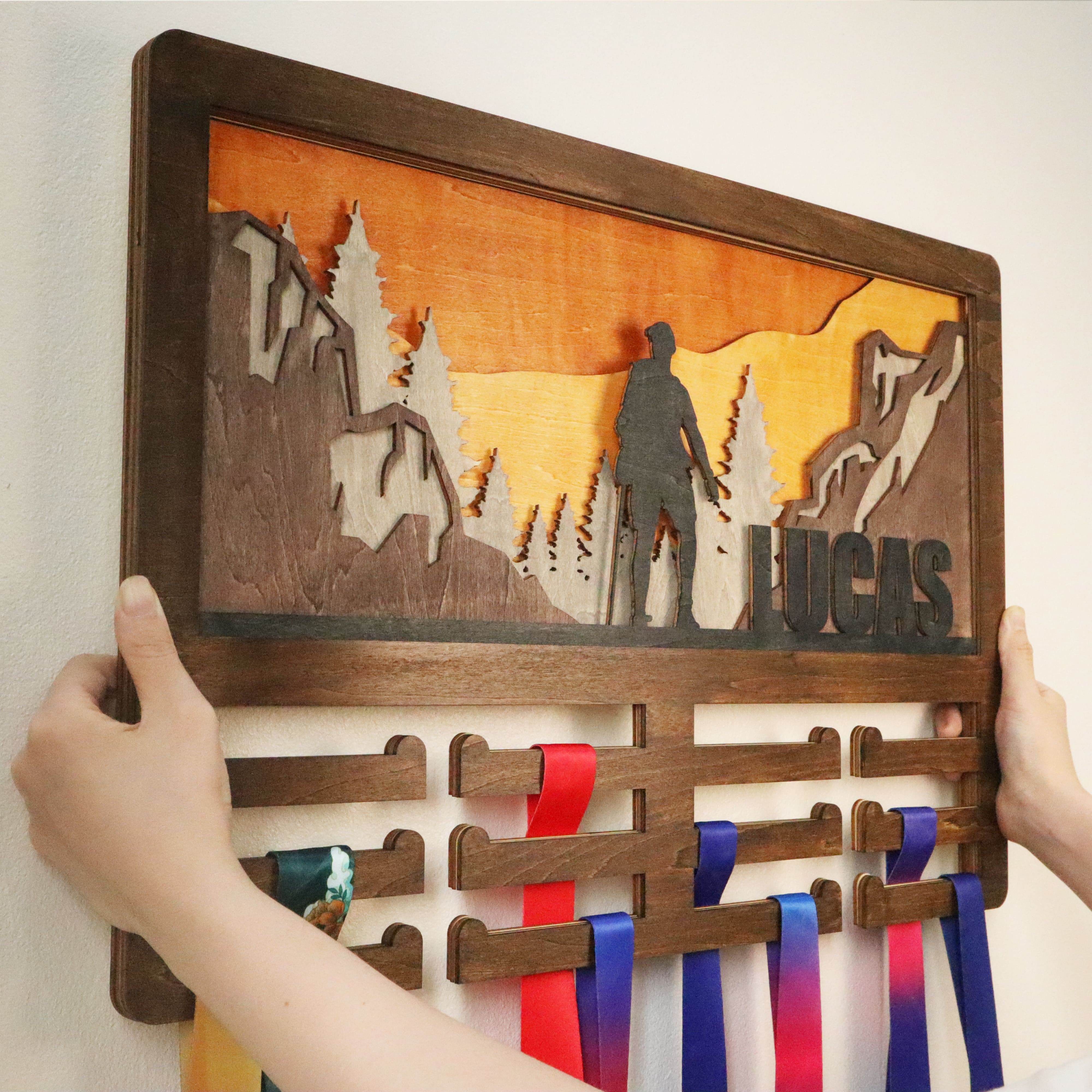 Hiking Medal Hanger – Personalized Wooden Wall Display Rack for Outdoor Adventure Achievements, ChampionHanger hiking gifts - Champion Hanger