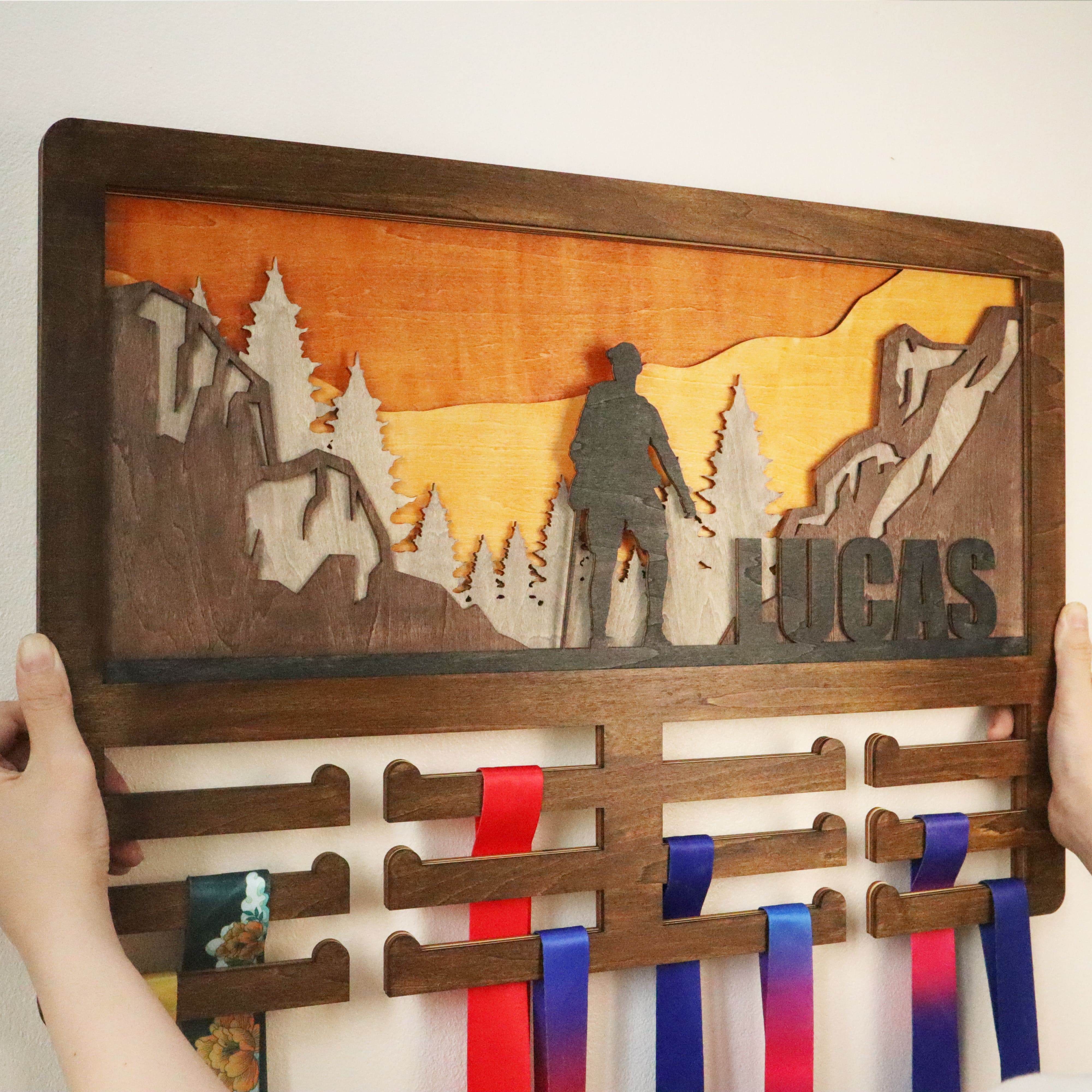 Hiking Medal Hanger – Personalized Wooden Wall Display Rack for Outdoor Adventure Achievements, ChampionHanger hiking gifts - Champion Hanger