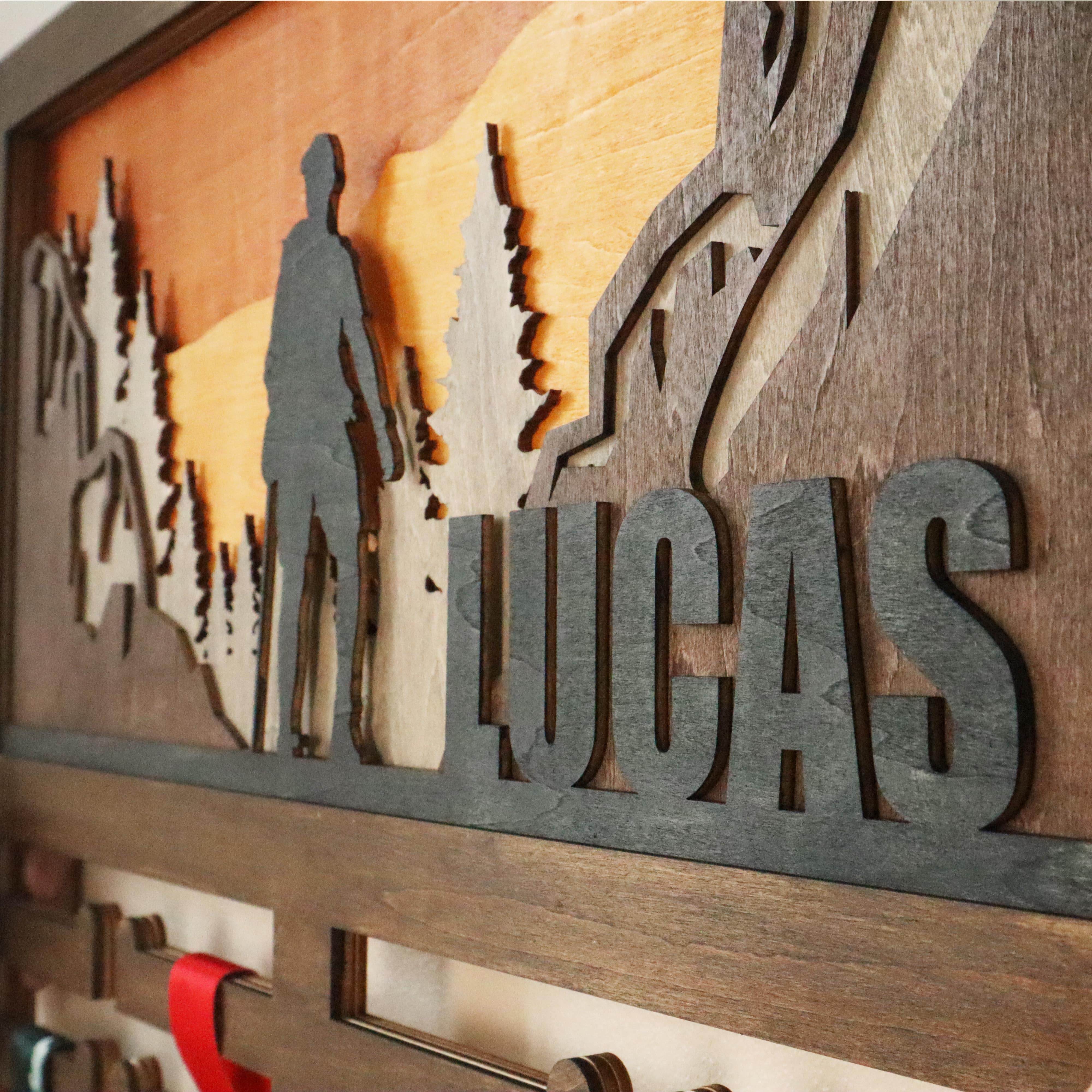 Hiking Medal Hanger – Personalized Wooden Wall Display Rack for Outdoor Adventure Achievements, ChampionHanger hiking gifts - Champion Hanger