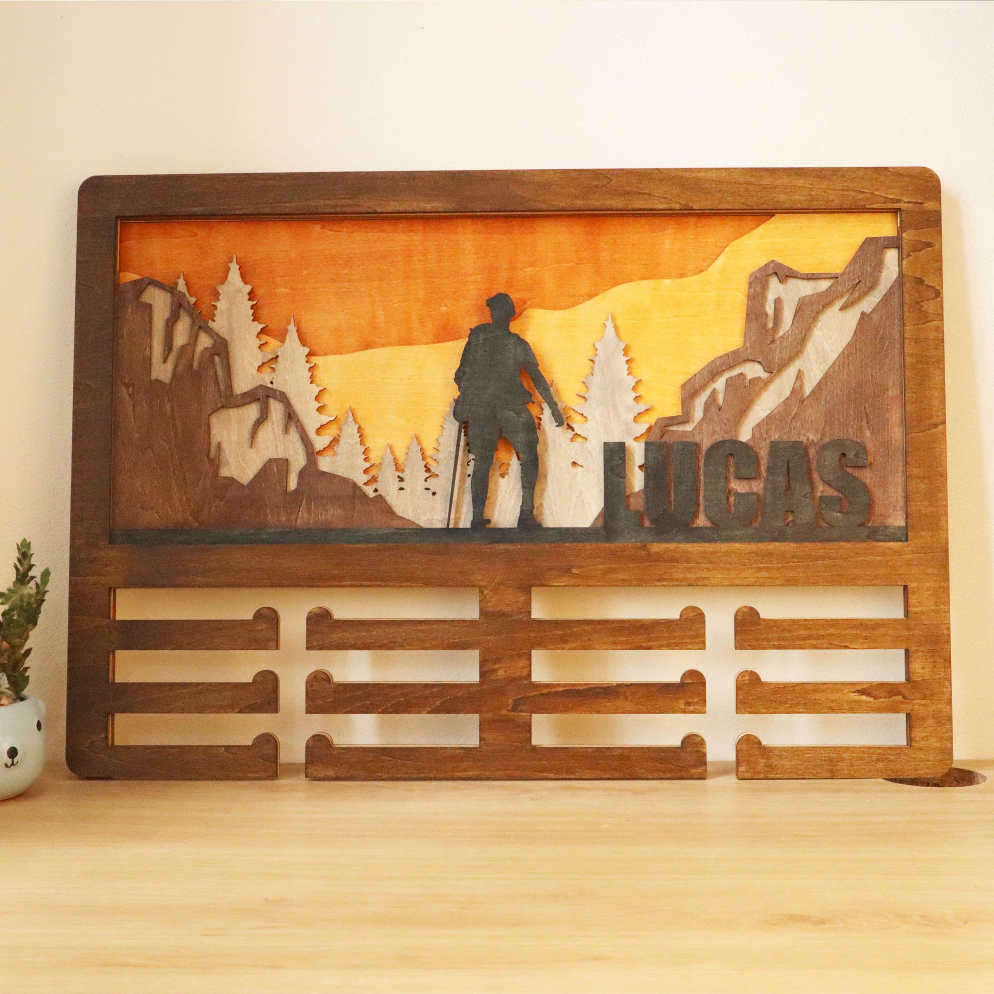 Hiking Medal Hanger – Personalized Wooden Wall Display Rack for Outdoor Adventure Achievements, ChampionHanger hiking gifts - Champion Hanger