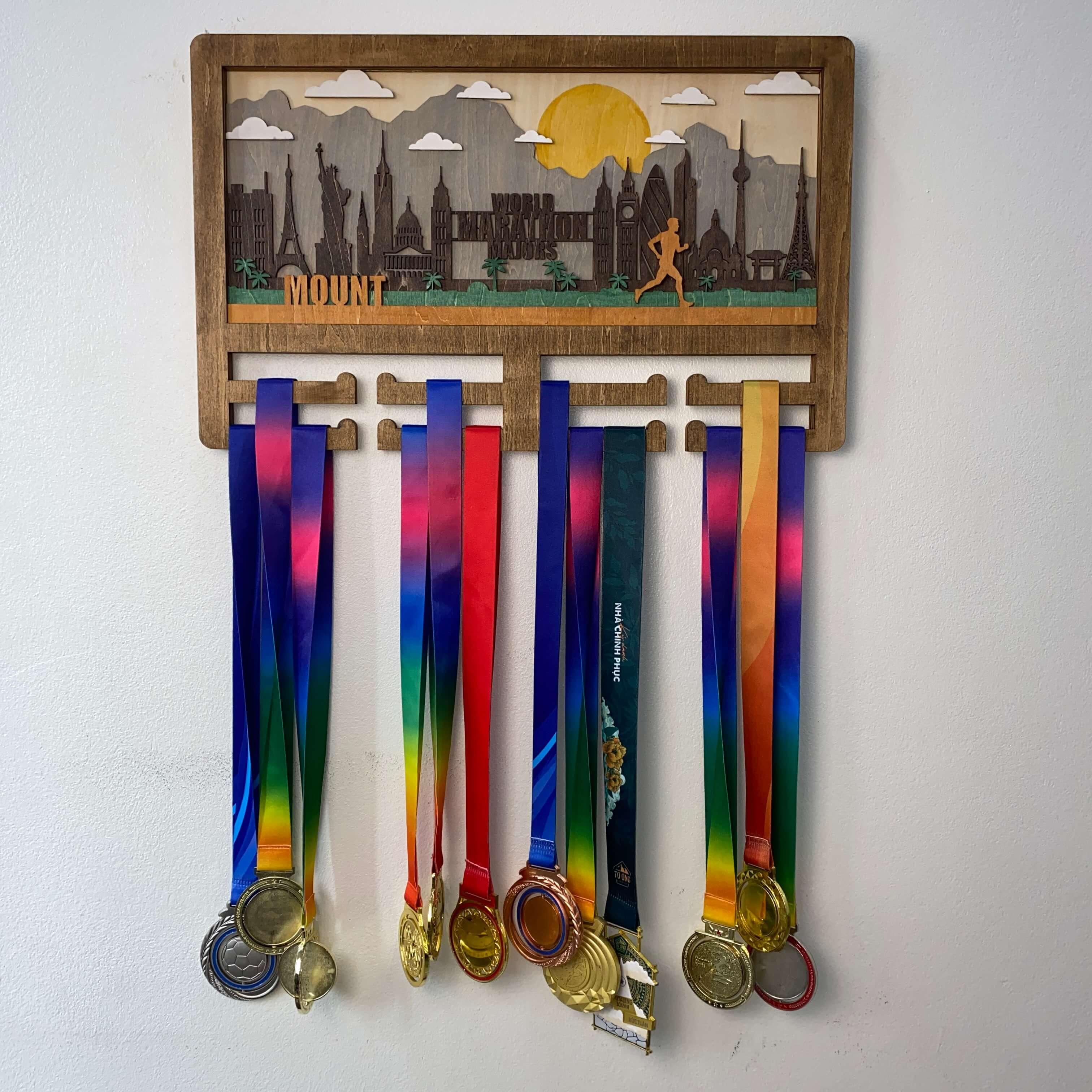 Wooden Running Medal Hanger – Personalized Marathon Holder for World Marathon Majors | Custom Name Gift for Runners by ChampionHanger - Champion Hanger