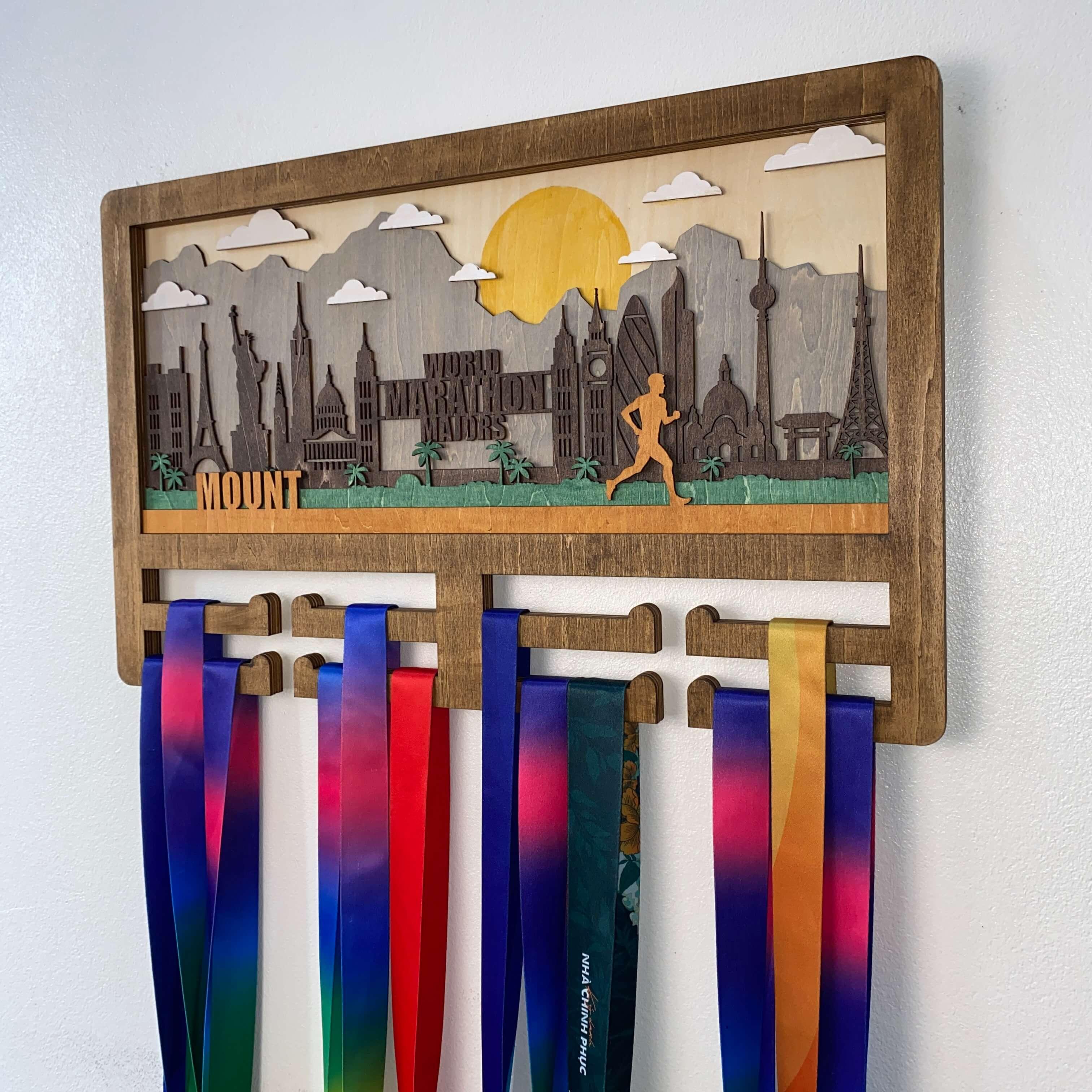 Wooden Running Medal Hanger – Personalized Marathon Holder for World Marathon Majors | Custom Name Gift for Runners by ChampionHanger - Champion Hanger
