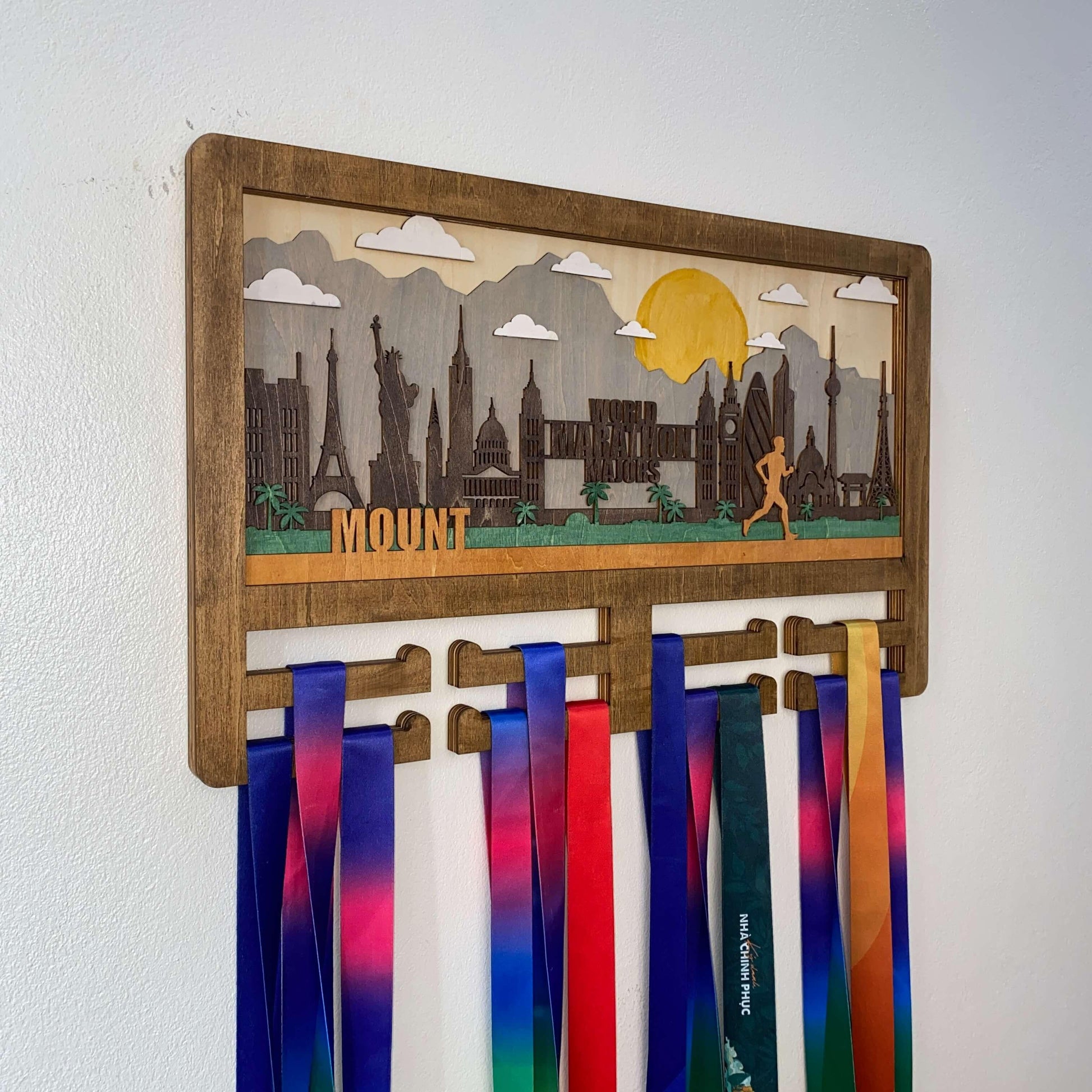 Wooden Running Medal Hanger – Personalized Marathon Holder for World Marathon Majors | Custom Name Gift for Runners by ChampionHanger - Champion Hanger