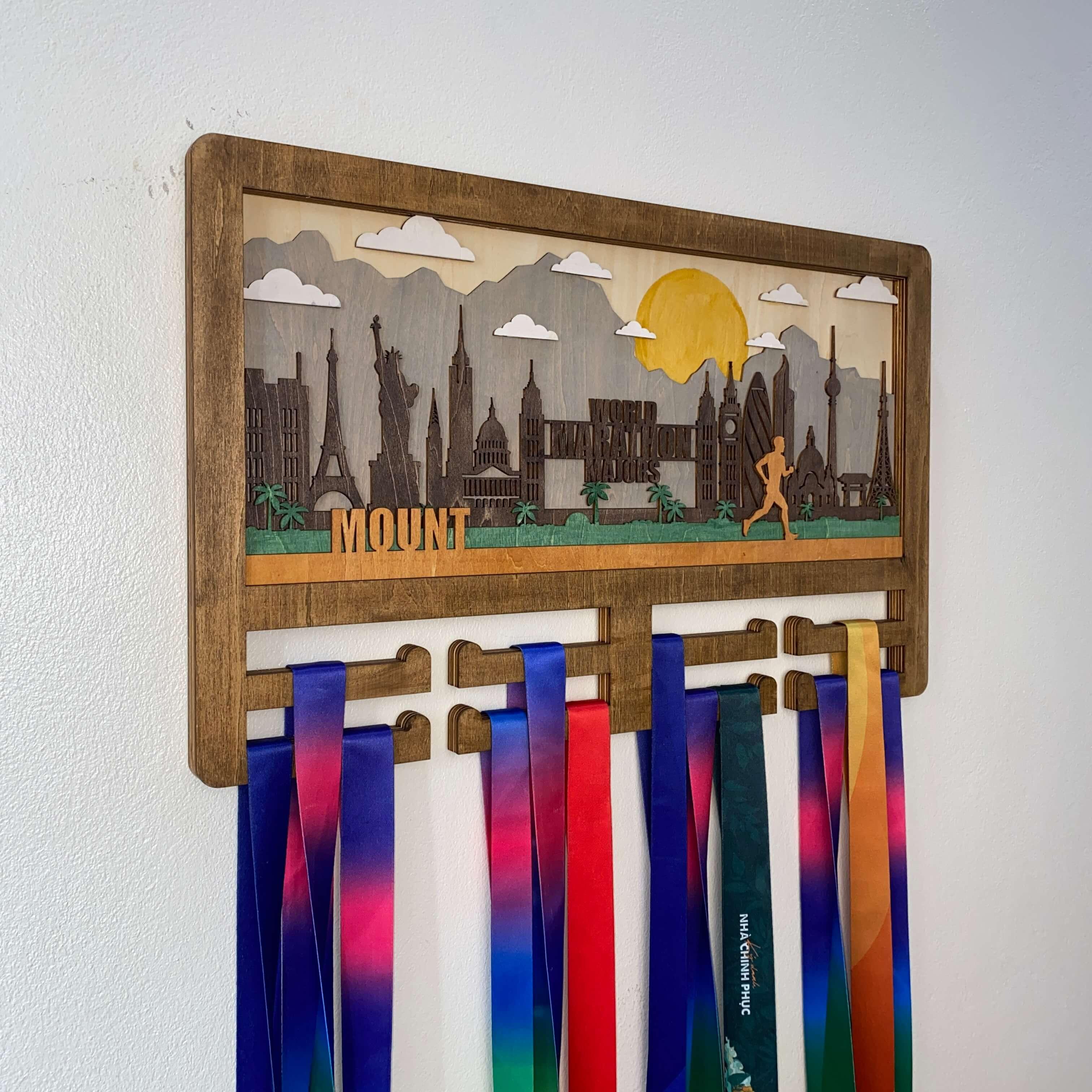Wooden Running Medal Hanger – Personalized Marathon Holder for World Marathon Majors | Custom Name Gift for Runners by ChampionHanger - Champion Hanger