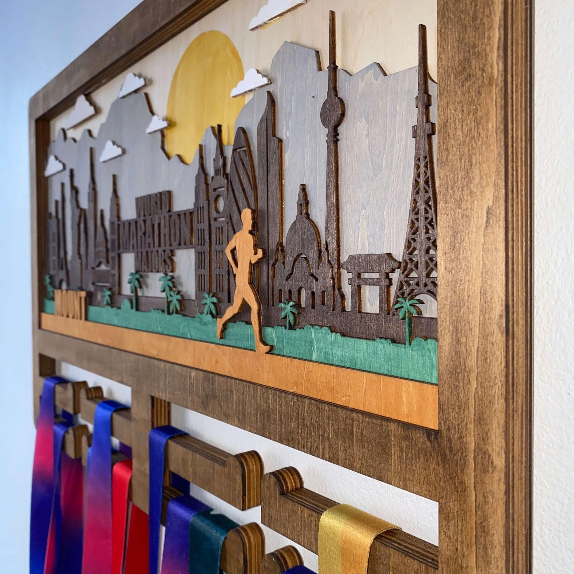 Wooden Running Medal Hanger – Personalized Marathon Holder for World Marathon Majors | Custom Name Gift for Runners by ChampionHanger - Champion Hanger