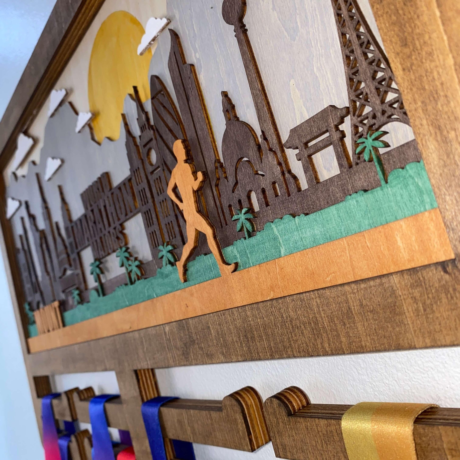 Wooden Running Medal Hanger – Personalized Marathon Holder for World Marathon Majors | Custom Name Gift for Runners by ChampionHanger - Champion Hanger