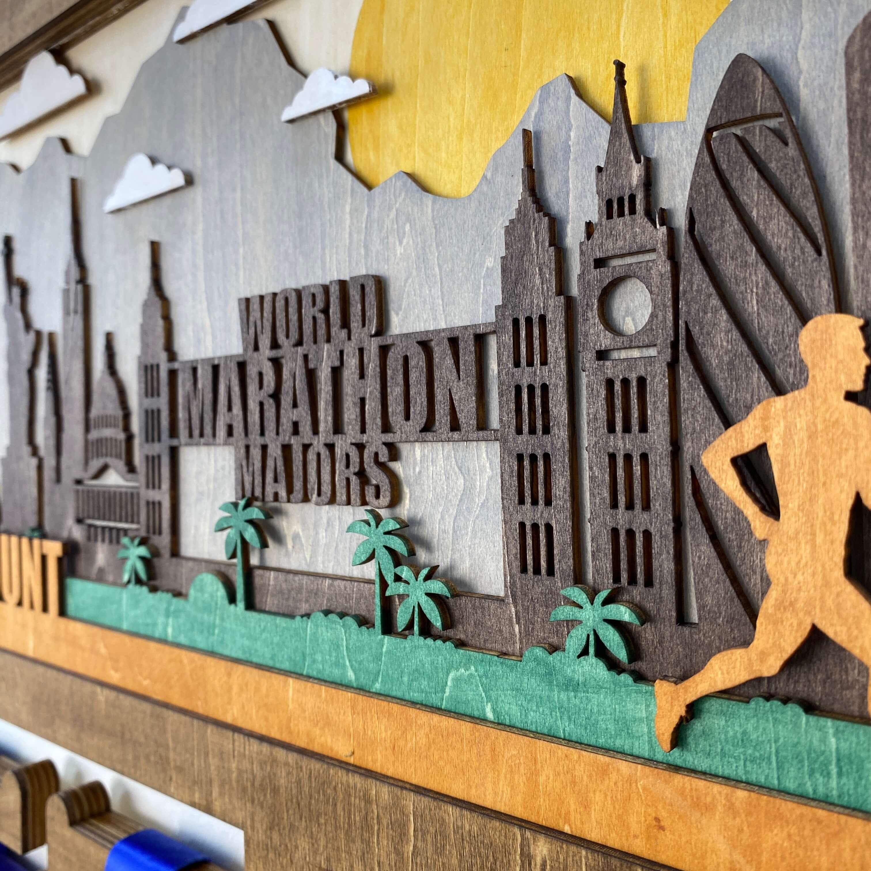 Wooden Running Medal Hanger – Personalized Marathon Holder for World Marathon Majors | Custom Name Gift for Runners by ChampionHanger - Champion Hanger