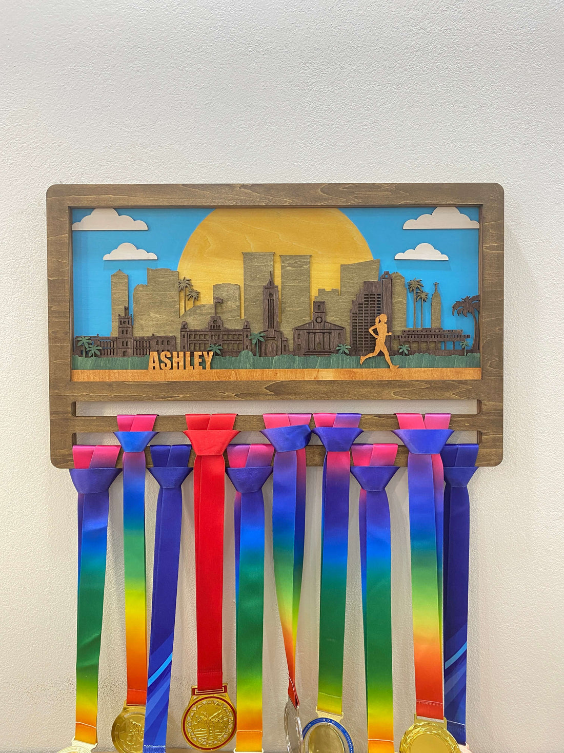 Personalized Wooden Medal Hanger with Honolulu City Design – Custom Running Medal Holder Gift | Championhanger