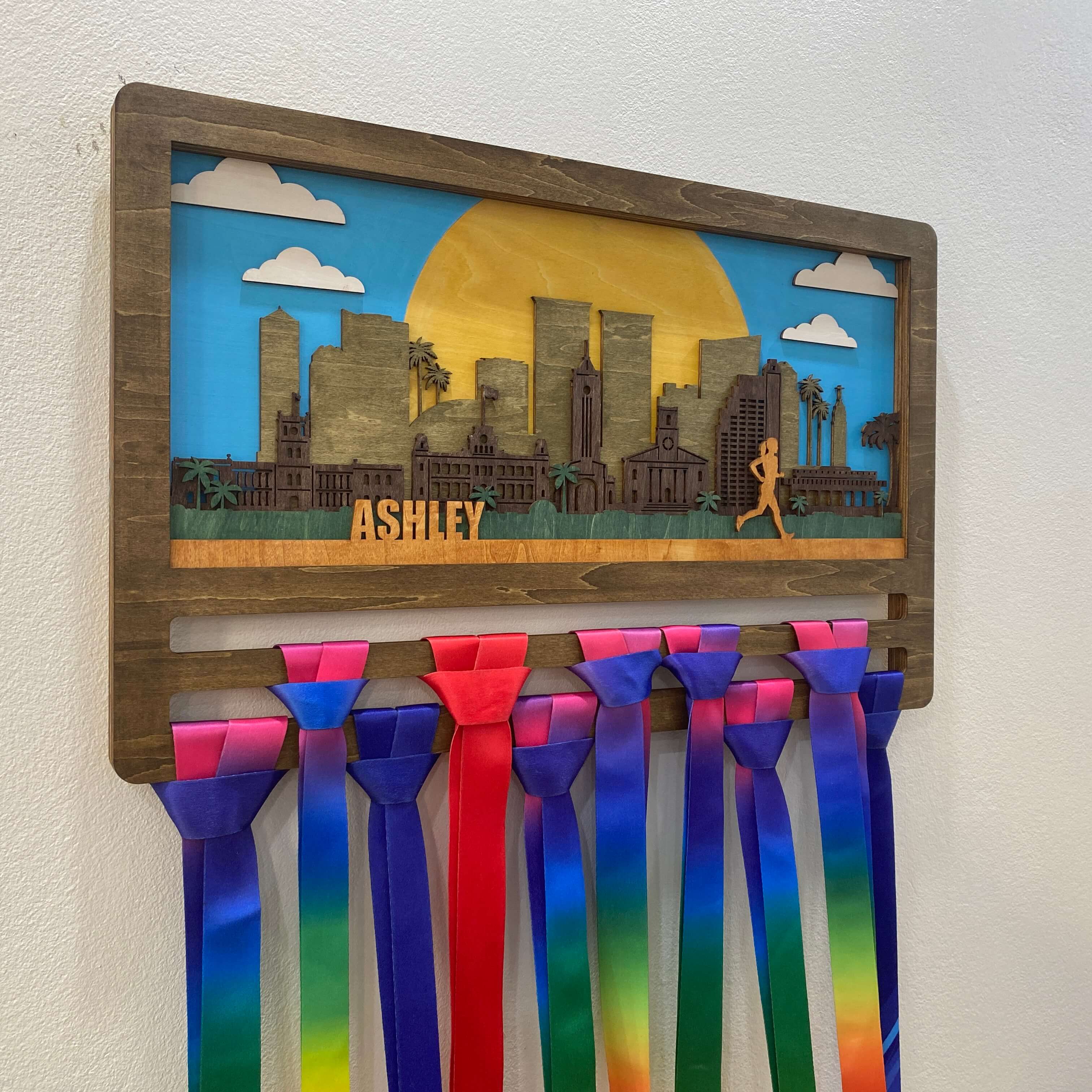 Personalized Wooden Medal Hanger with Honolulu City Design – Custom Running Medal Holder Gift | Championhanger