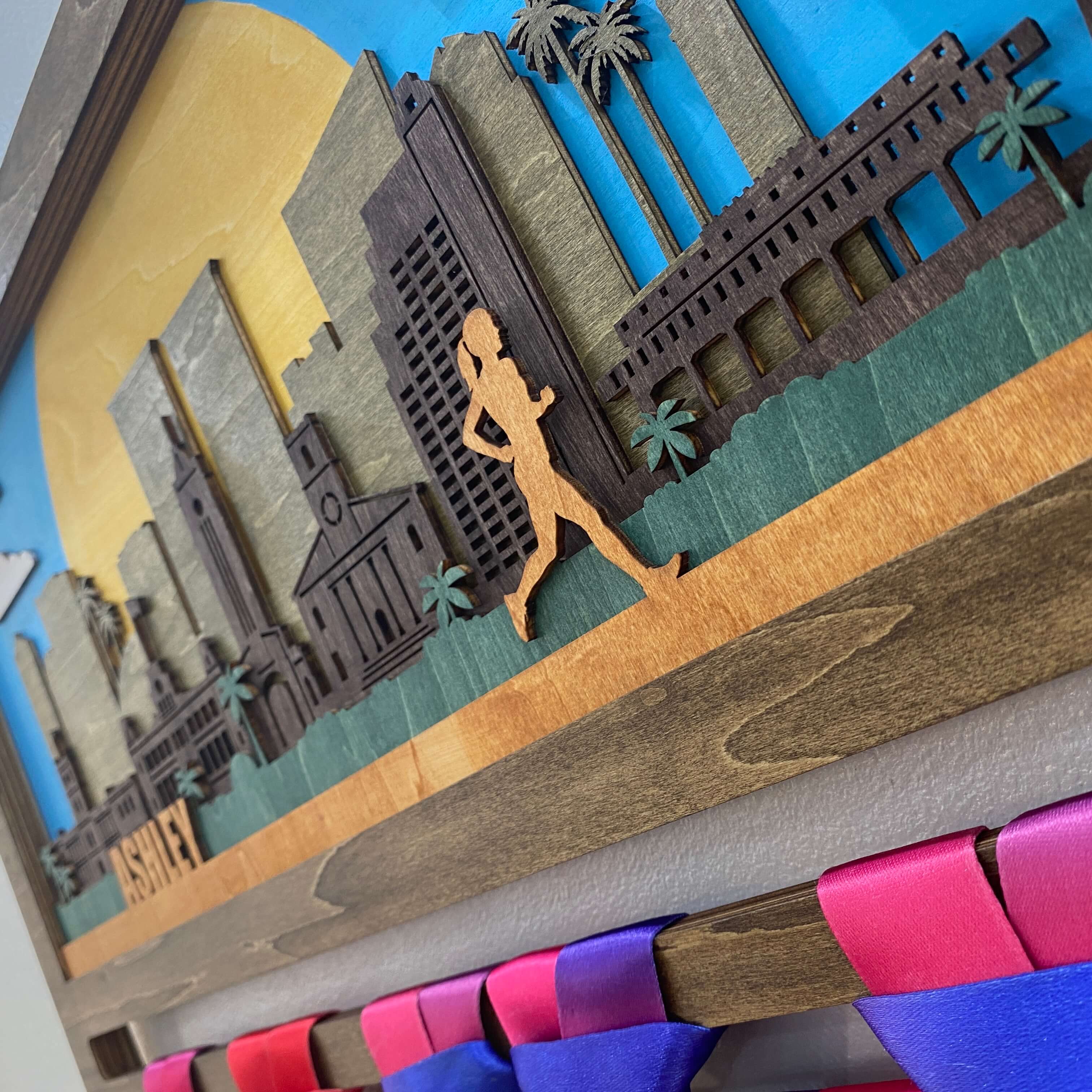 Personalized Wooden Medal Hanger with Honolulu City Design – Custom Running Medal Holder Gift | Championhanger