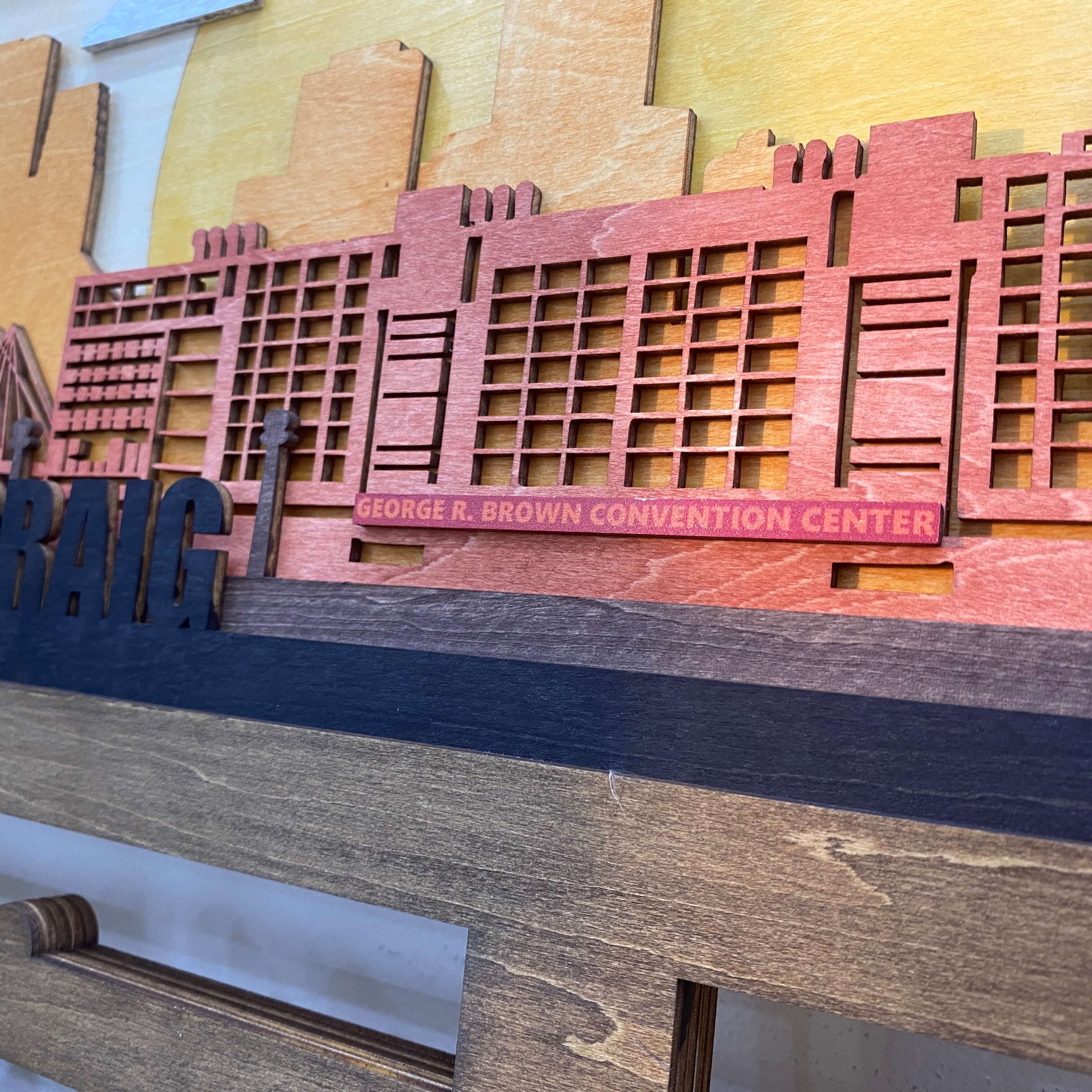 Personalized Wooden Medal Hanger with Houston Texas City Background – Custom Name Running Medal Holder | Championhanger