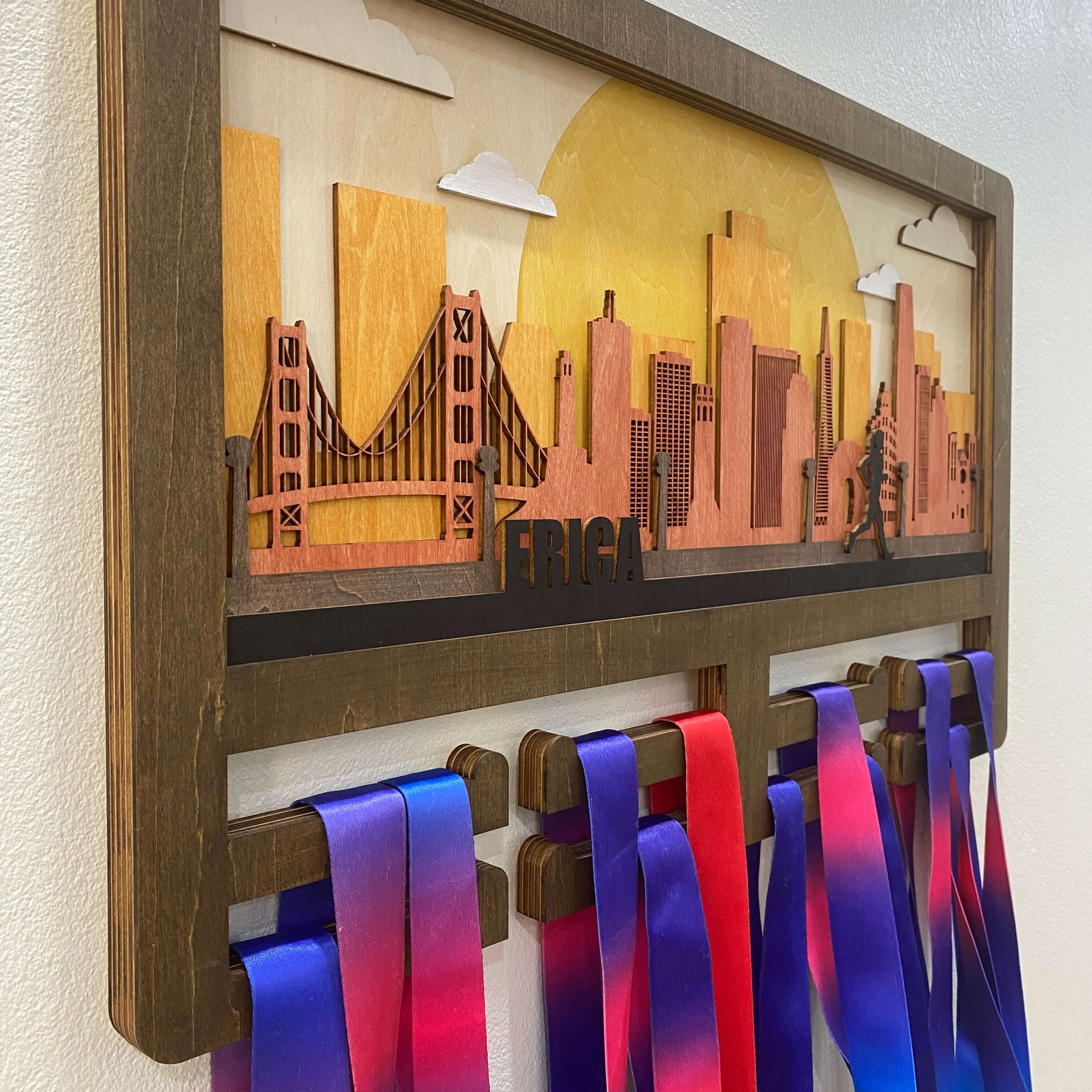 Personalized Wooden Medal Hanger – San Francisco City Design | Custom Running Medal Holder | Championhanger