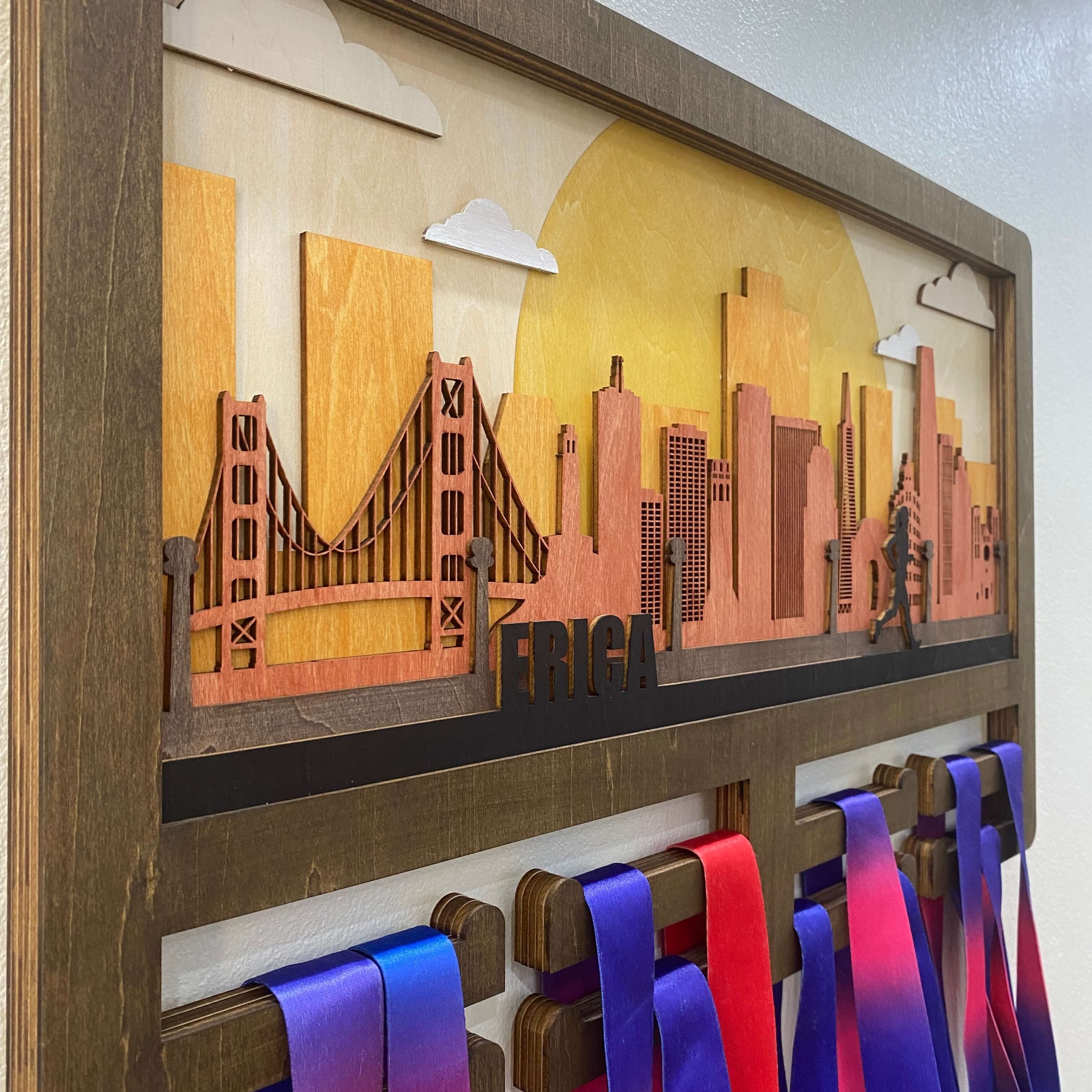 Personalized Wooden Medal Hanger – San Francisco City Design | Custom Running Medal Holder | Championhanger
