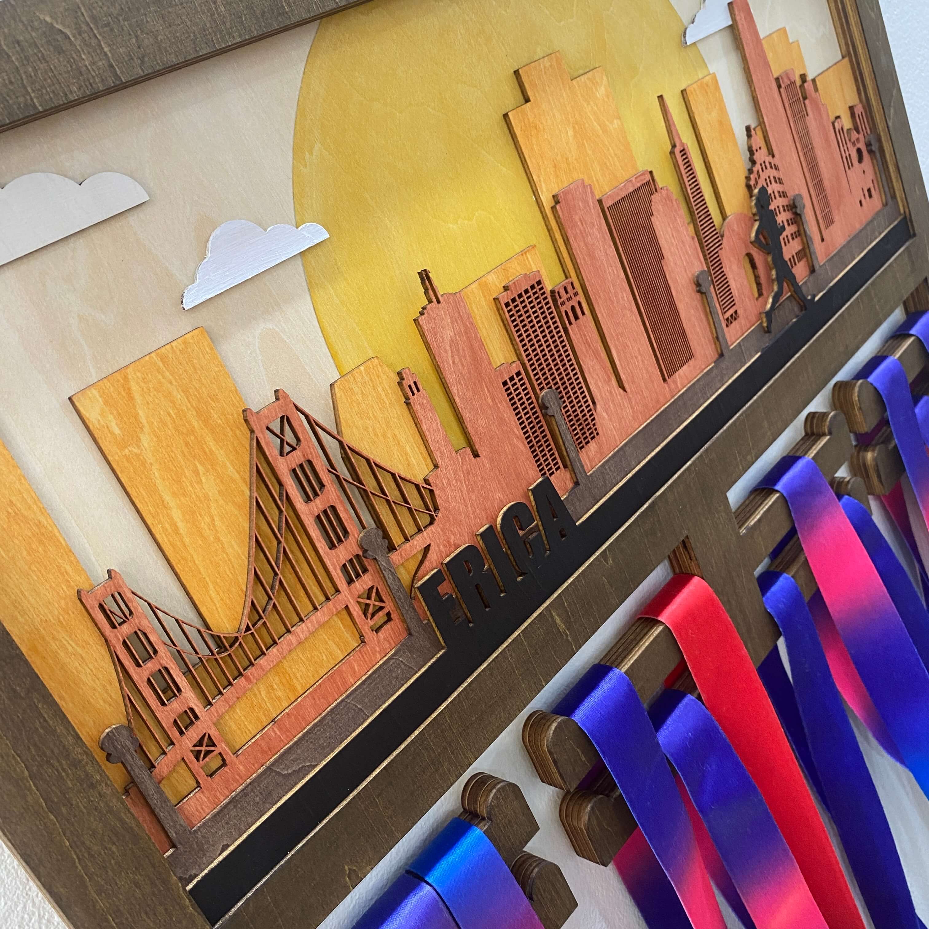 Personalized Wooden Medal Hanger – San Francisco City Design | Custom Running Medal Holder | Championhanger