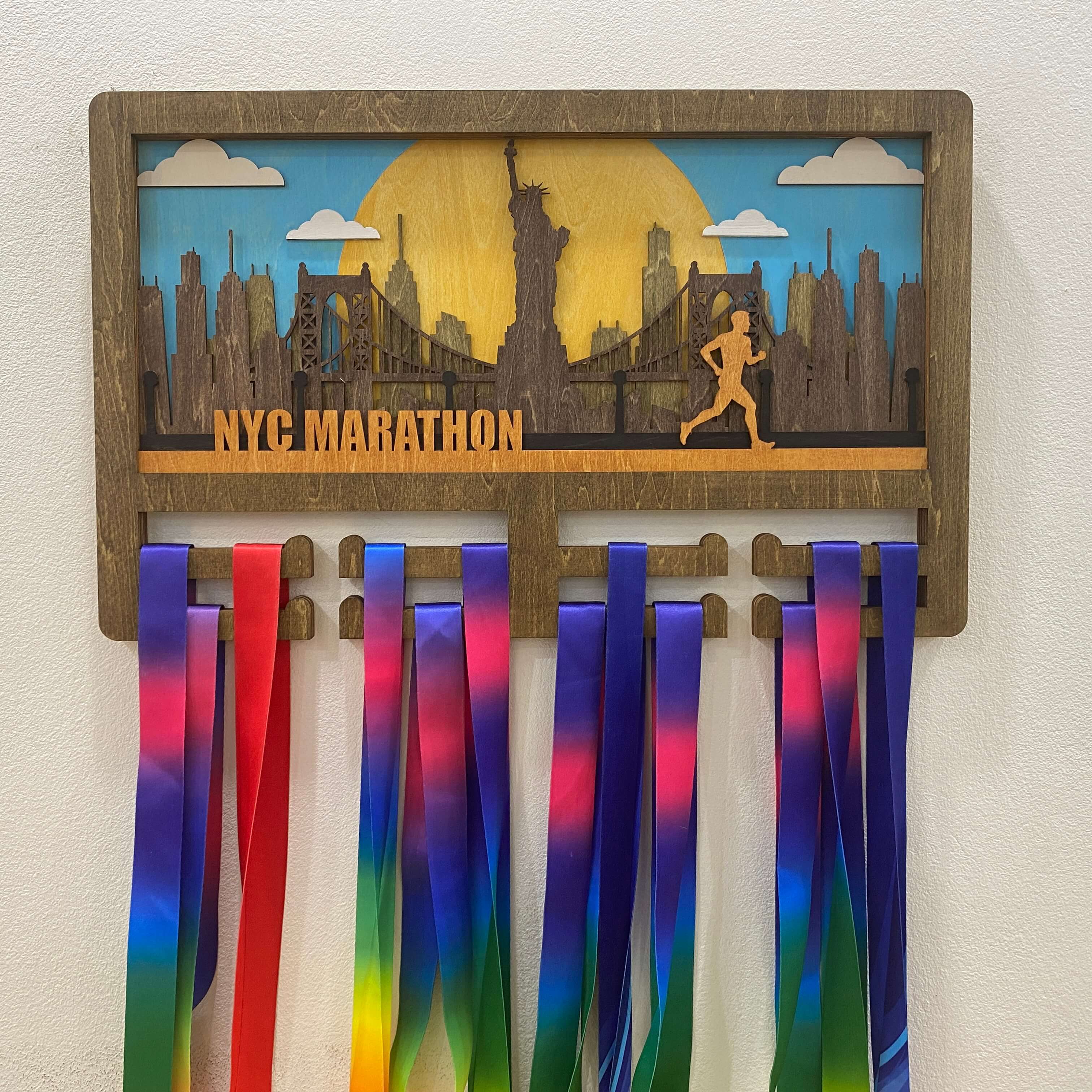 Personalized Wooden Running Medal Hanger – New York City Design with Custom Name | Championhanger