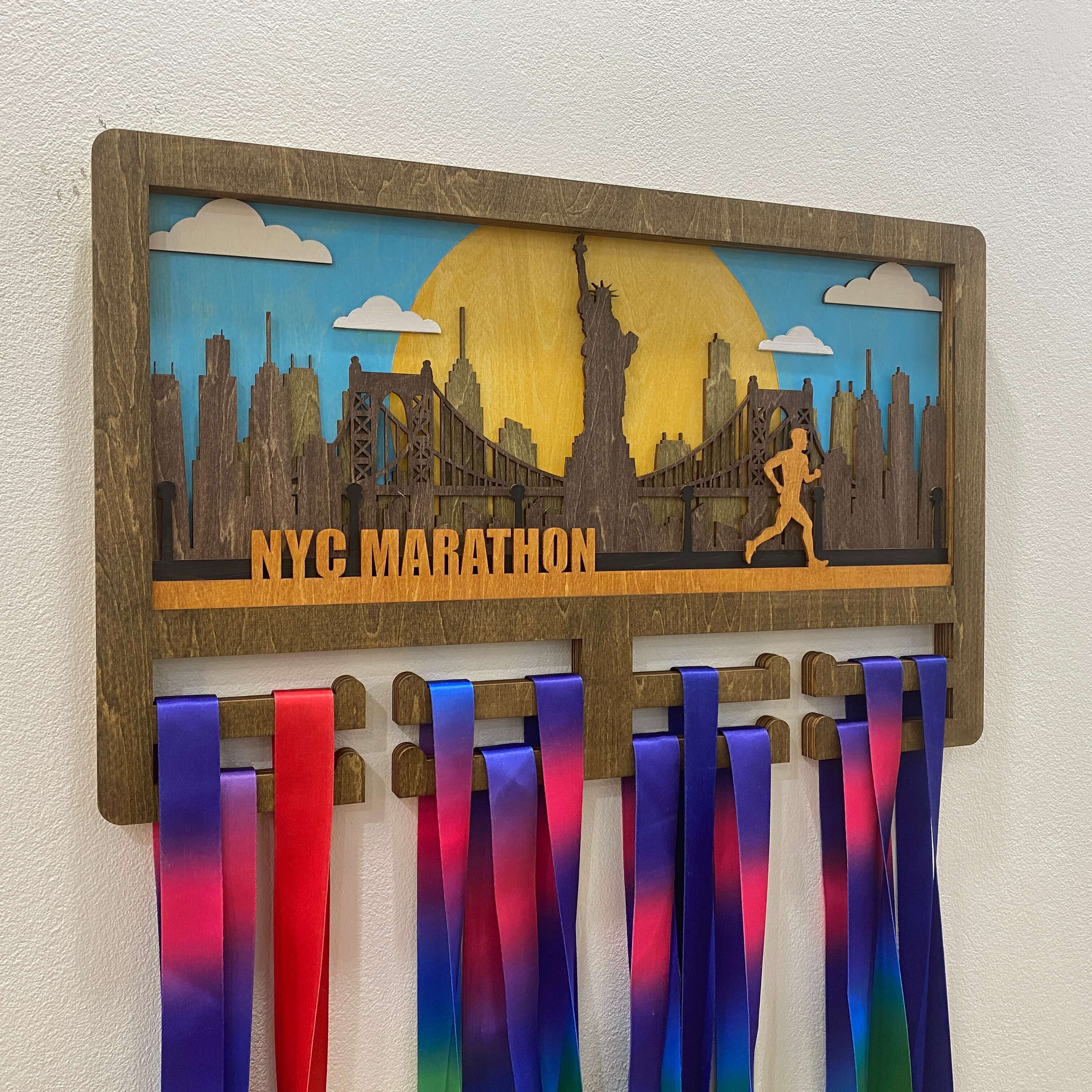 Personalized Wooden Running Medal Hanger – New York City Design with Custom Name | Championhanger