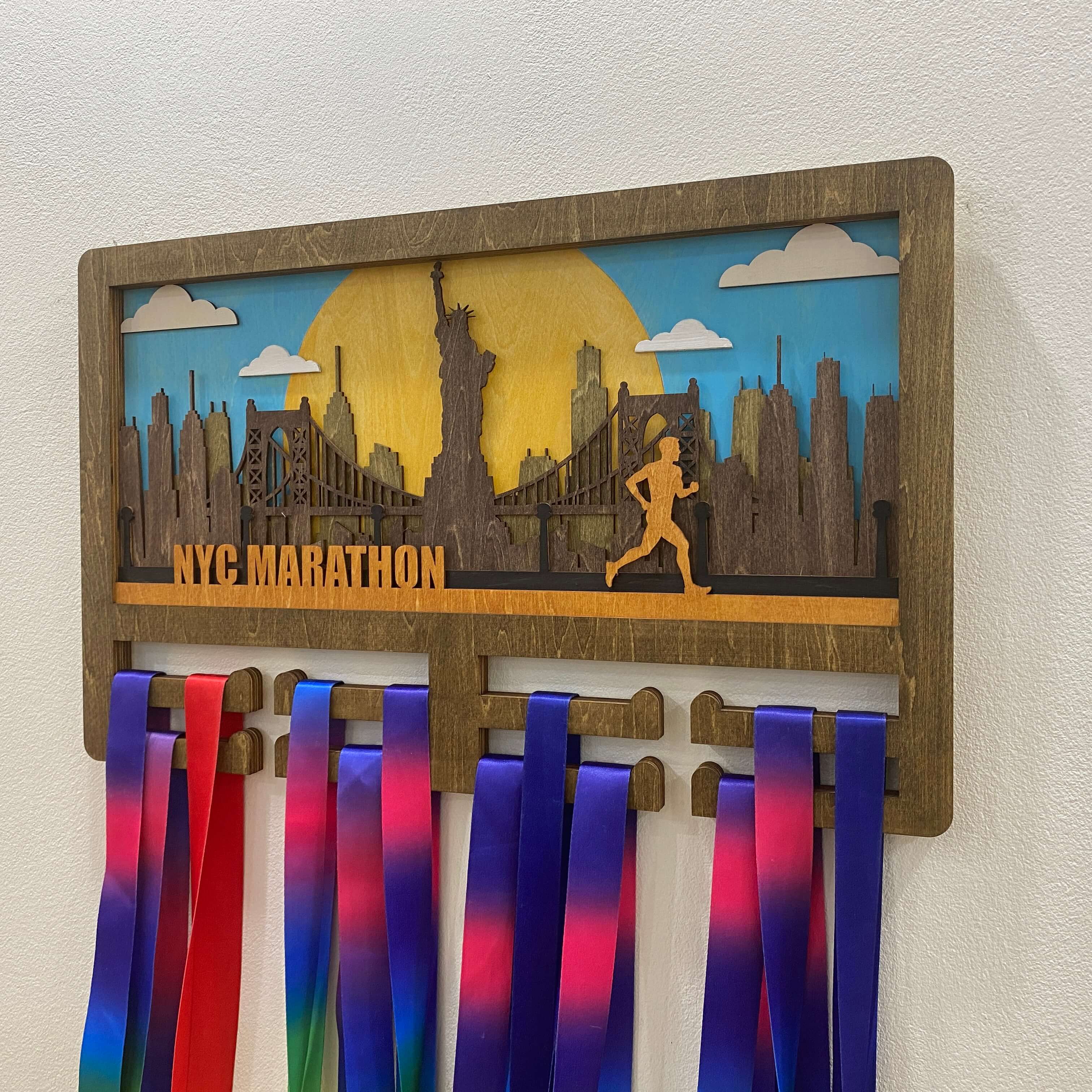 Personalized Wooden Running Medal Hanger – New York City Design with Custom Name | Championhanger