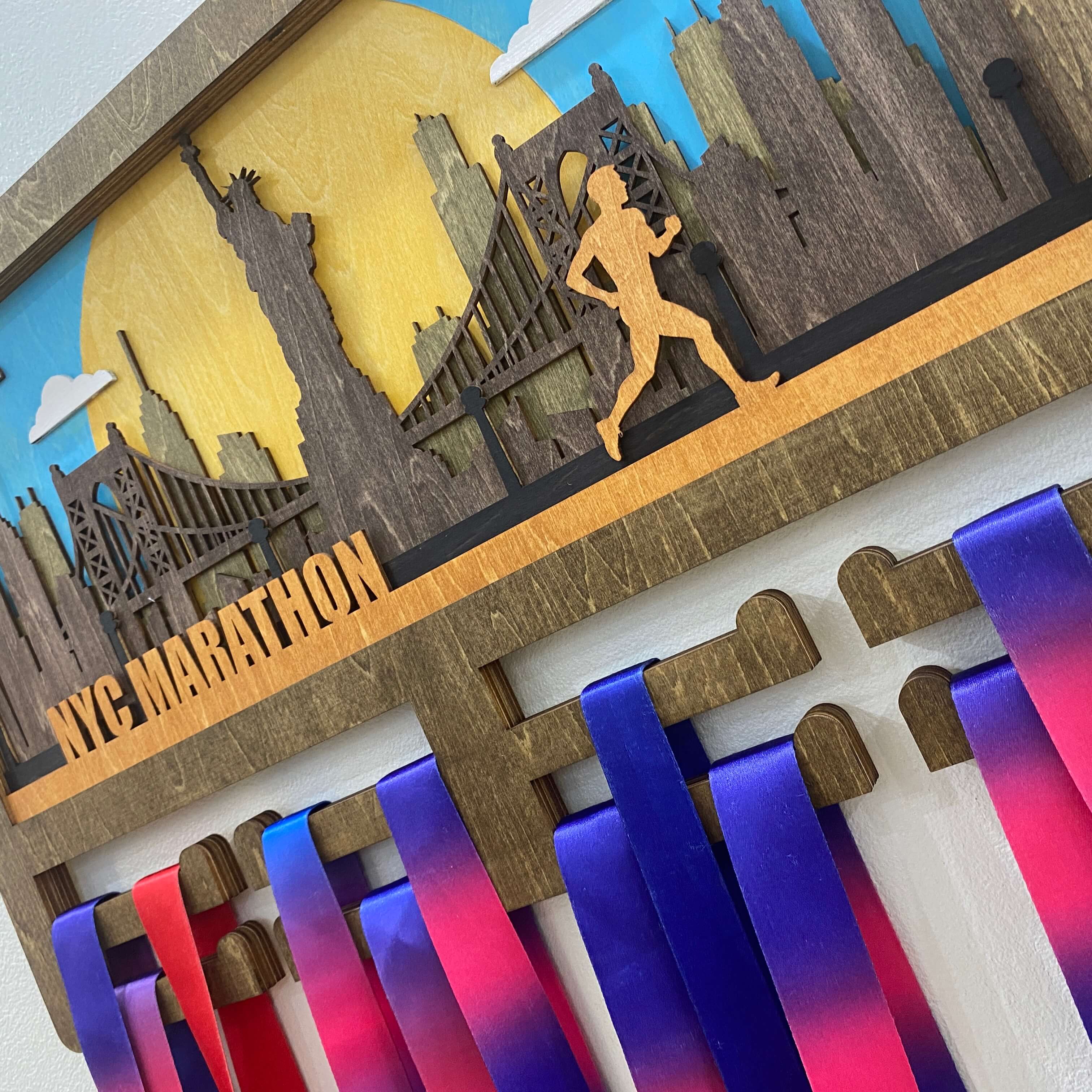 Personalized Wooden Running Medal Hanger – New York City Design with Custom Name | Championhanger