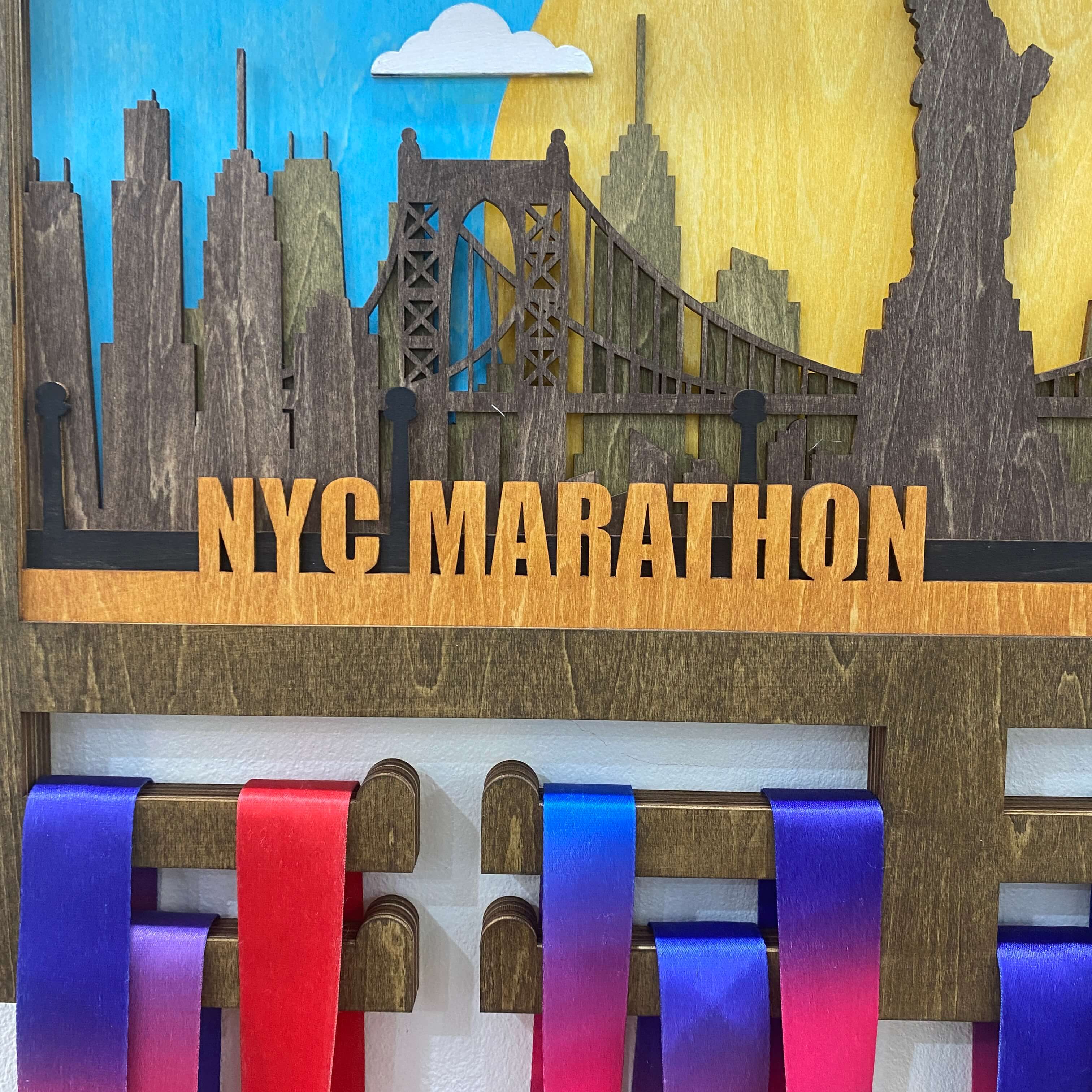 Personalized Wooden Running Medal Hanger – New York City Design with Custom Name | Championhanger