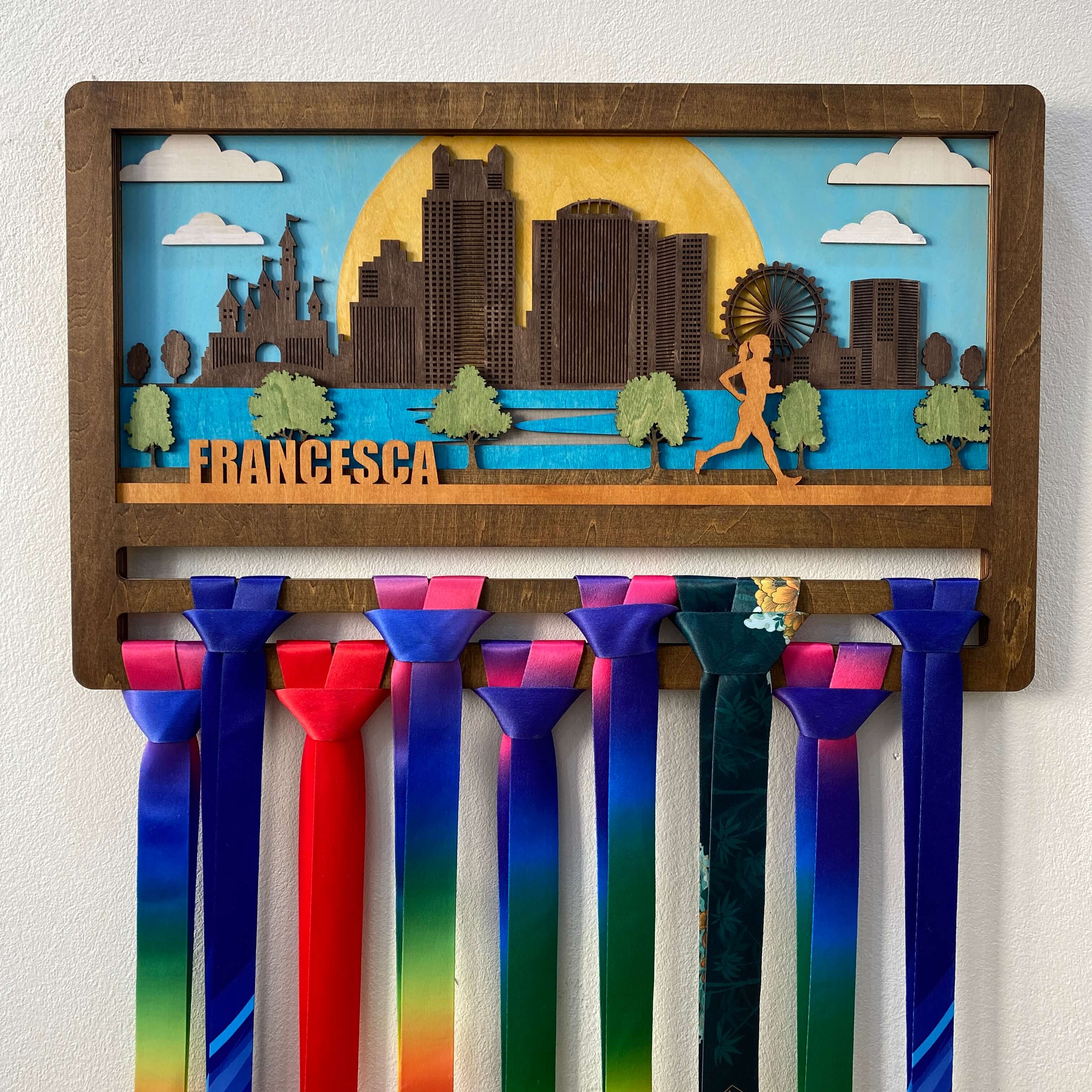 Personalized Wooden Running Medal Hanger – Orlando Florida City Design | Custom Name Gift for Runners | Championhanger
