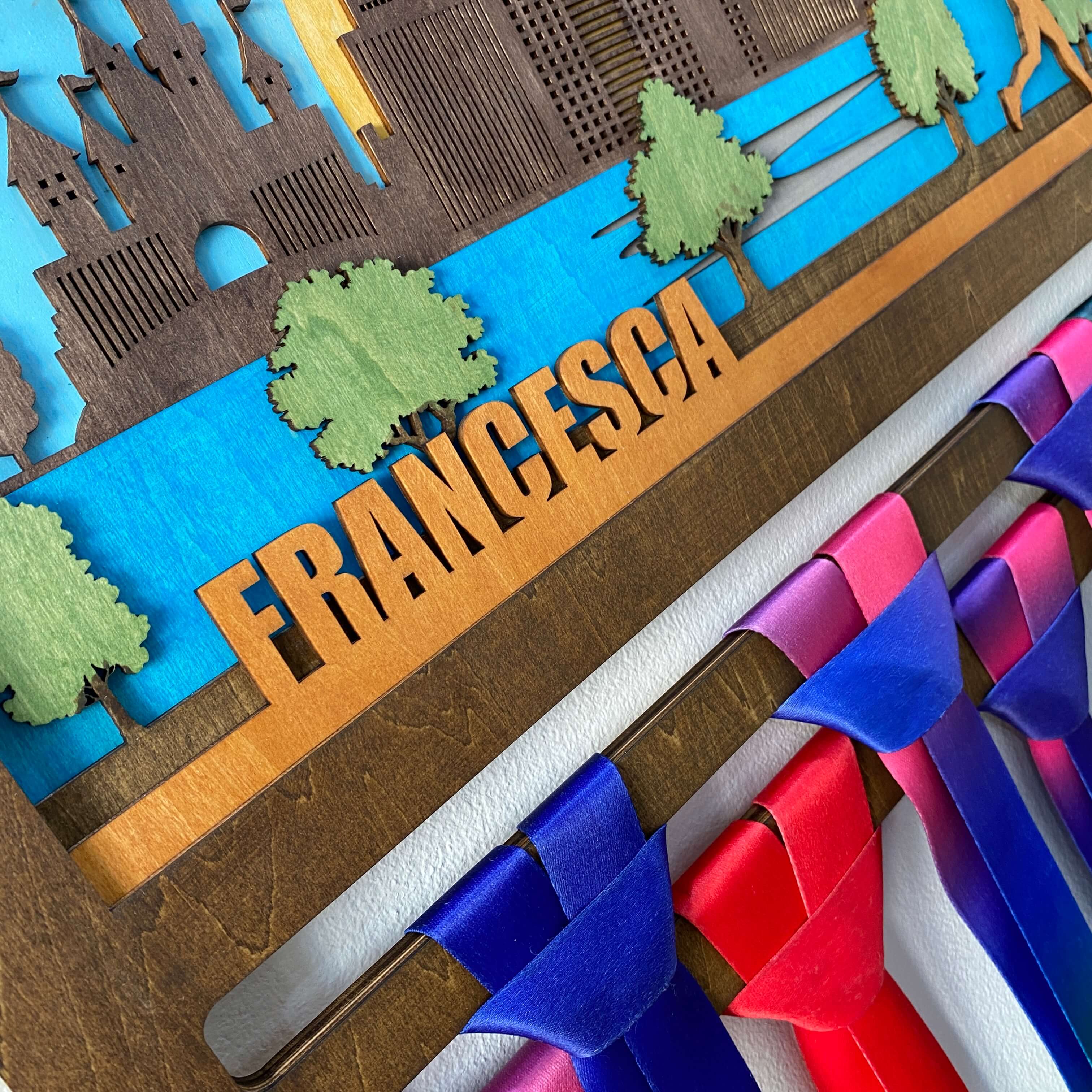 Personalized Wooden Running Medal Hanger – Orlando Florida City Design | Custom Name Gift for Runners | Championhanger