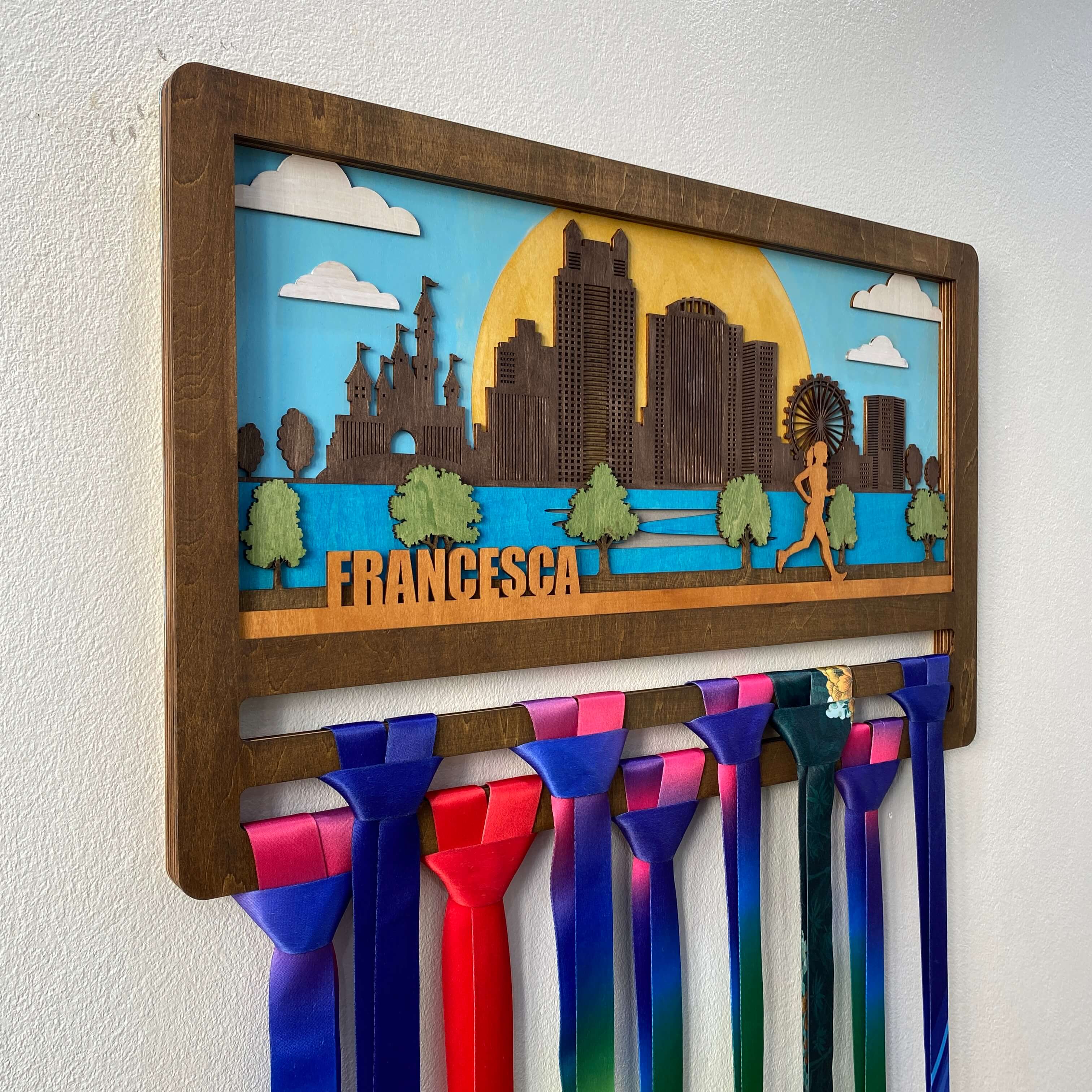 Personalized Wooden Running Medal Hanger – Orlando Florida City Design | Custom Name Gift for Runners | Championhanger