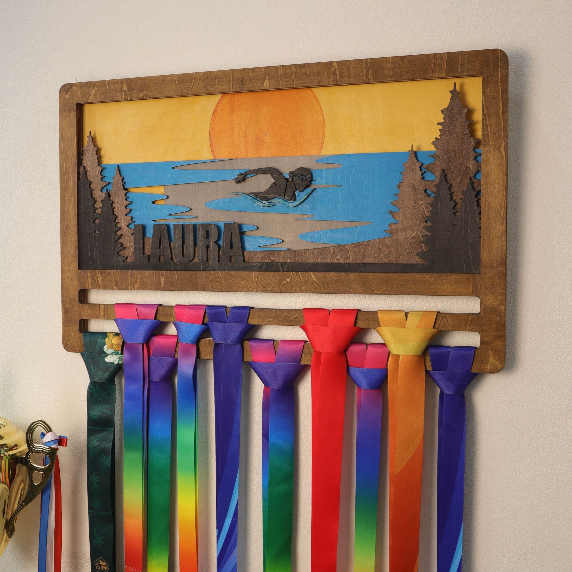 Personalized Swimming Medal Holder – Custom Medal Display Rack for Swimmers – Champion Hanger Gifts - Champion Hanger